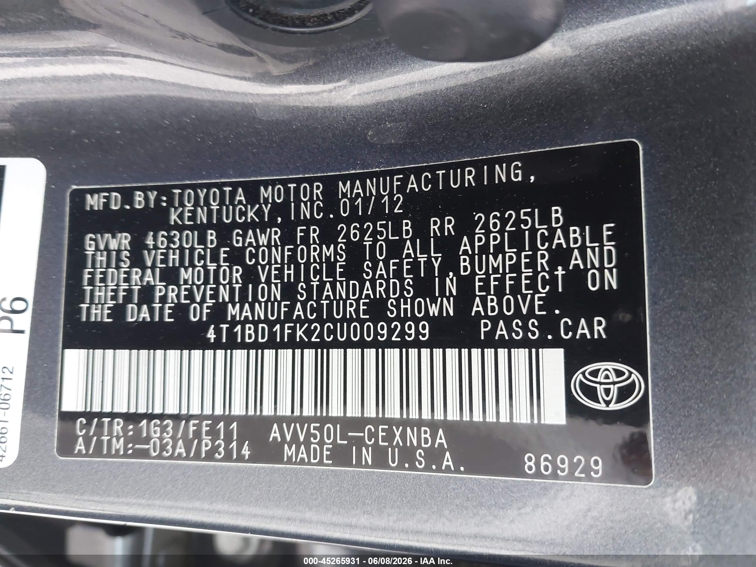 2012 Toyota Camry Hybrid Le Gray vin: 4T1BD1FK2CU009299