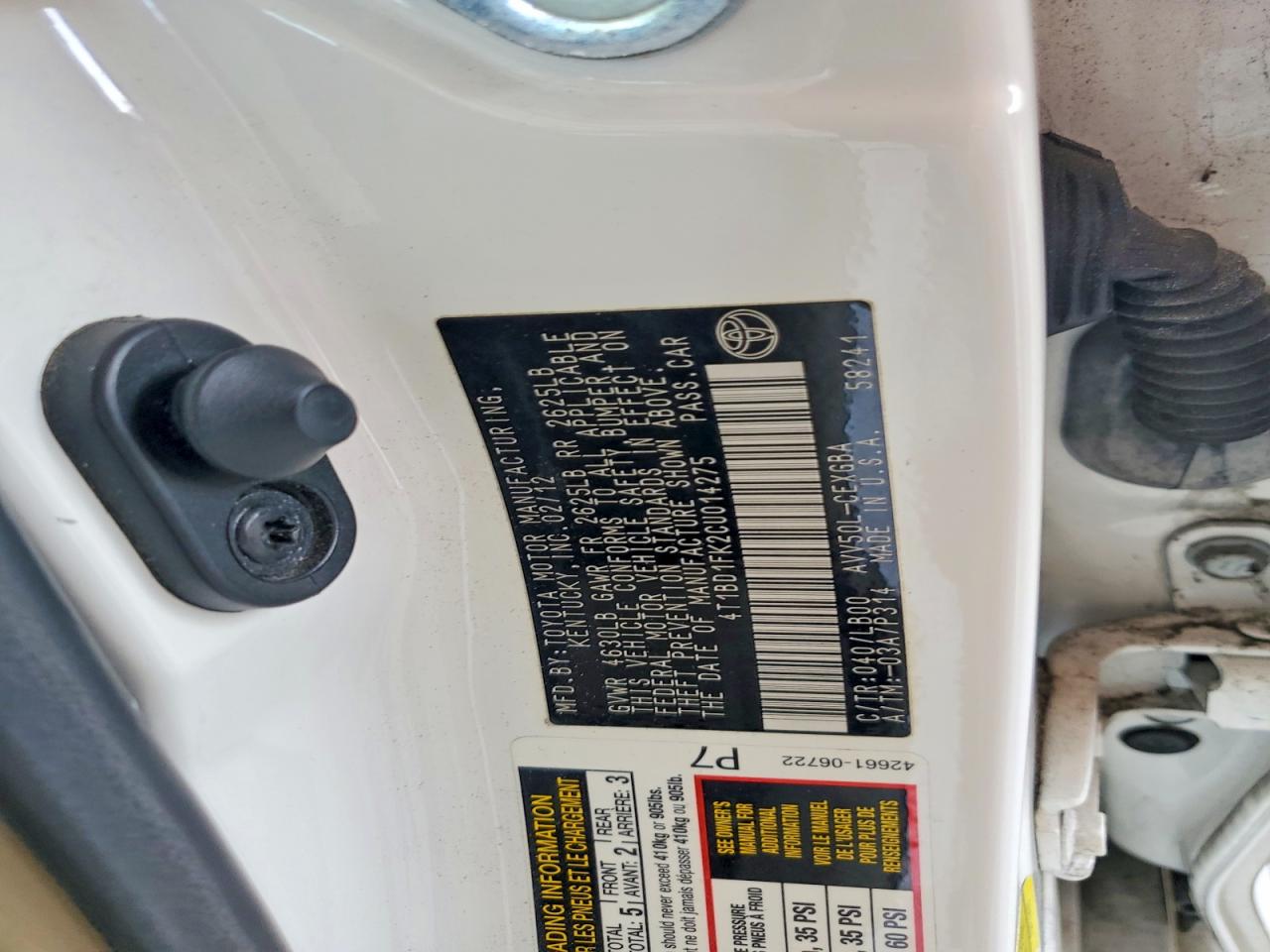 2012 Toyota Camry Hybrid Xle White vin: 4T1BD1FK2CU014275