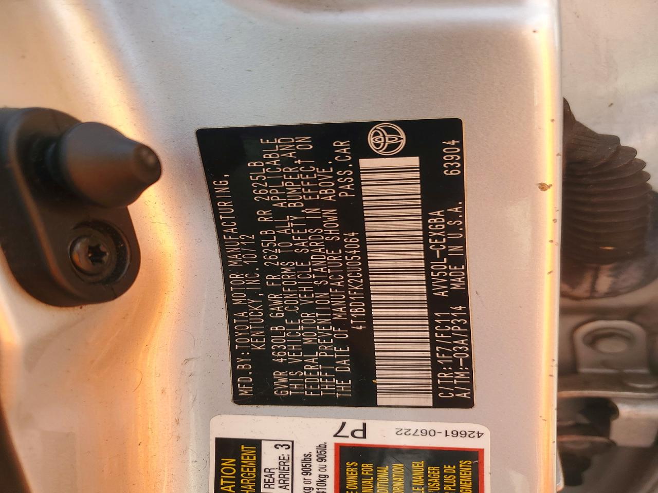 2012 Toyota Camry Hybrid Xle Silver vin: 4T1BD1FK2CU054064