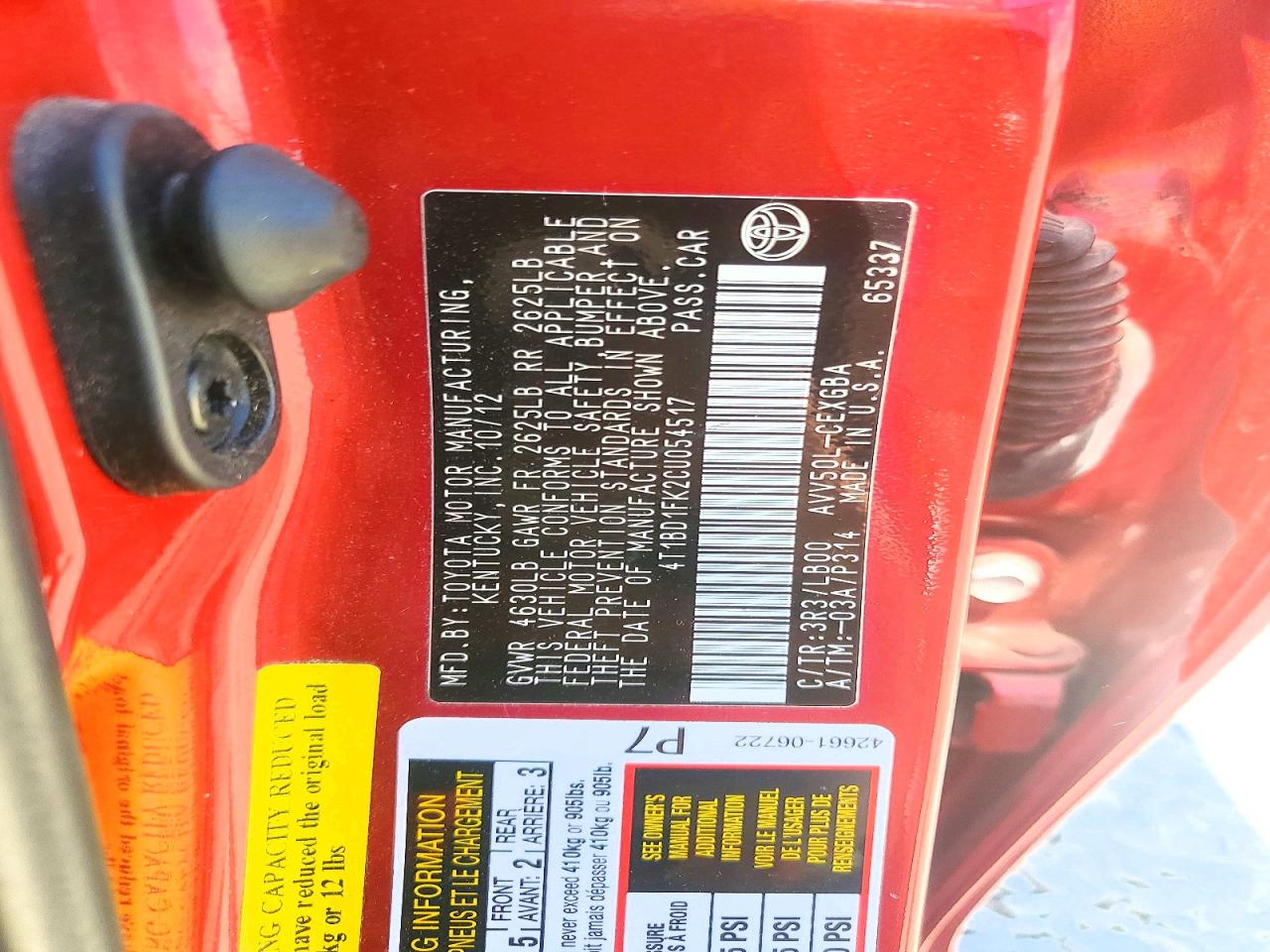 2012 Toyota Camry Hybrid Xle Red vin: 4T1BD1FK2CU054517