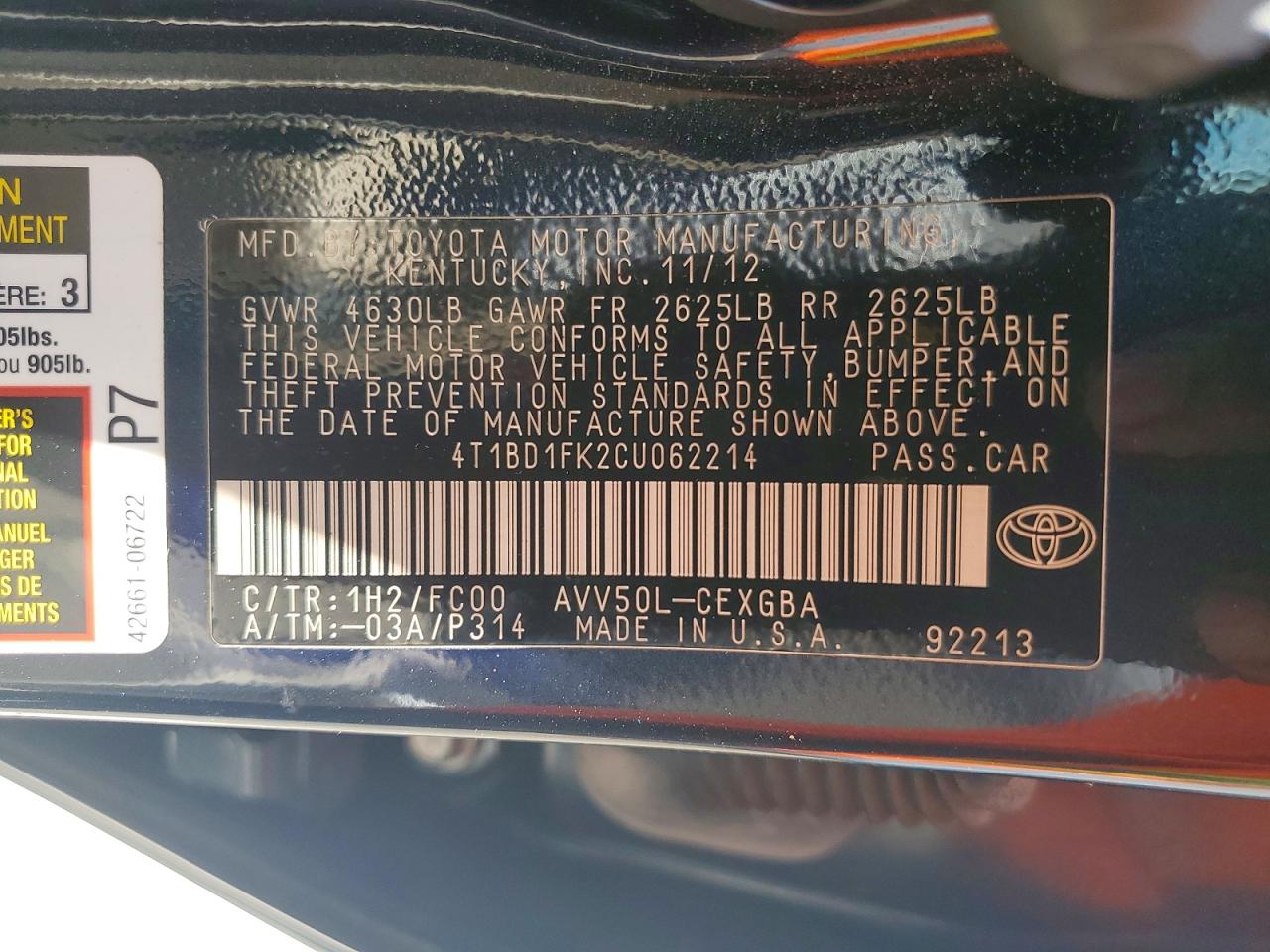 2012 Toyota Camry Hybrid Xle Blue vin: 4T1BD1FK2CU062214