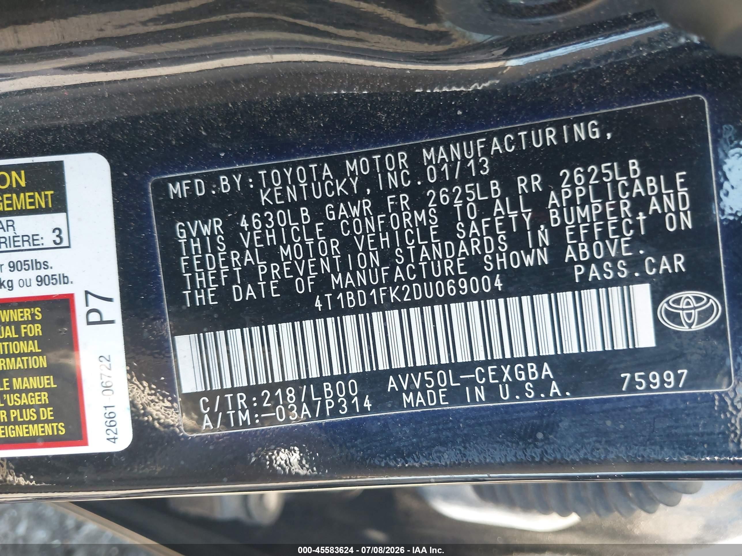 2013 Toyota Camry Hybrid Xle Black vin: 4T1BD1FK2DU069004