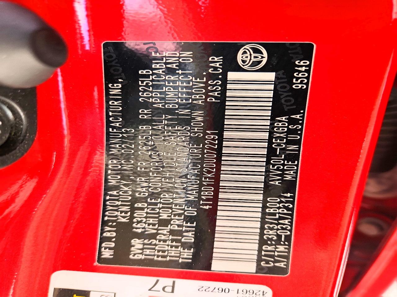 2013 Toyota Camry Hybrid Xle Red vin: 4T1BD1FK2DU072291