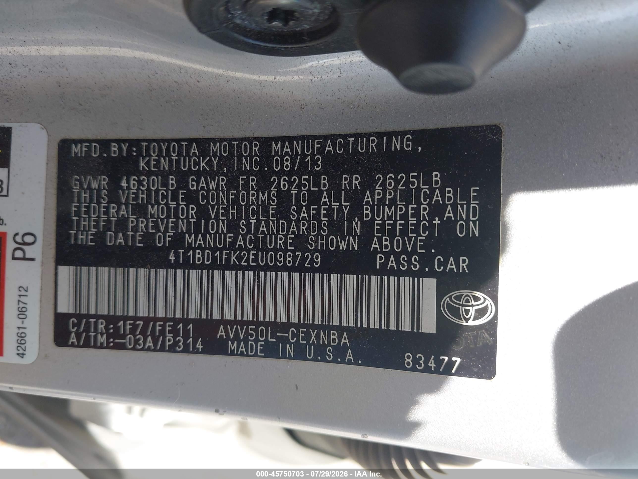 2014 Toyota Camry Hybrid Le Серебряный vin: 4T1BD1FK2EU098729