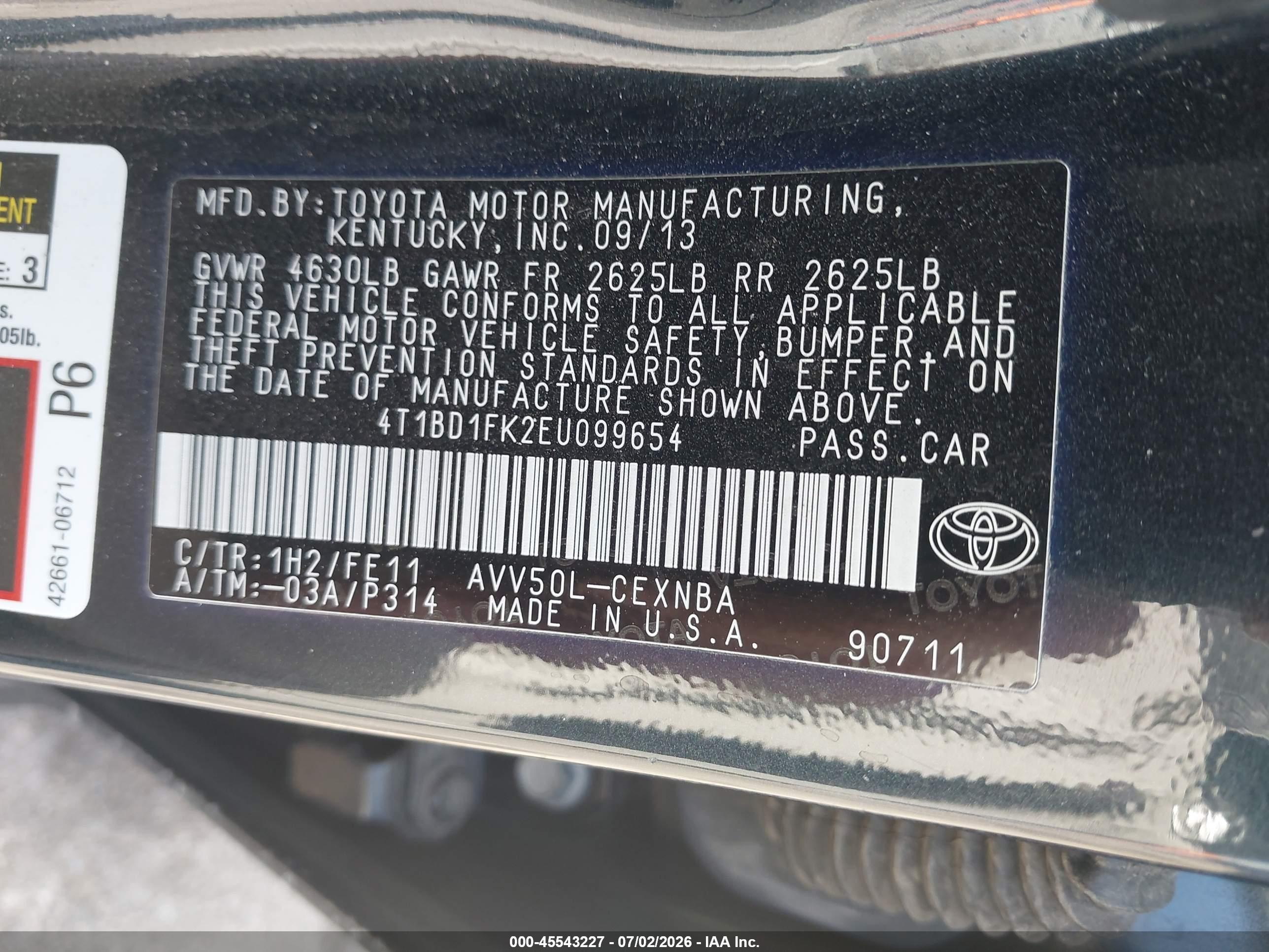 2014 Toyota Camry Hybrid Le Black vin: 4T1BD1FK2EU099654