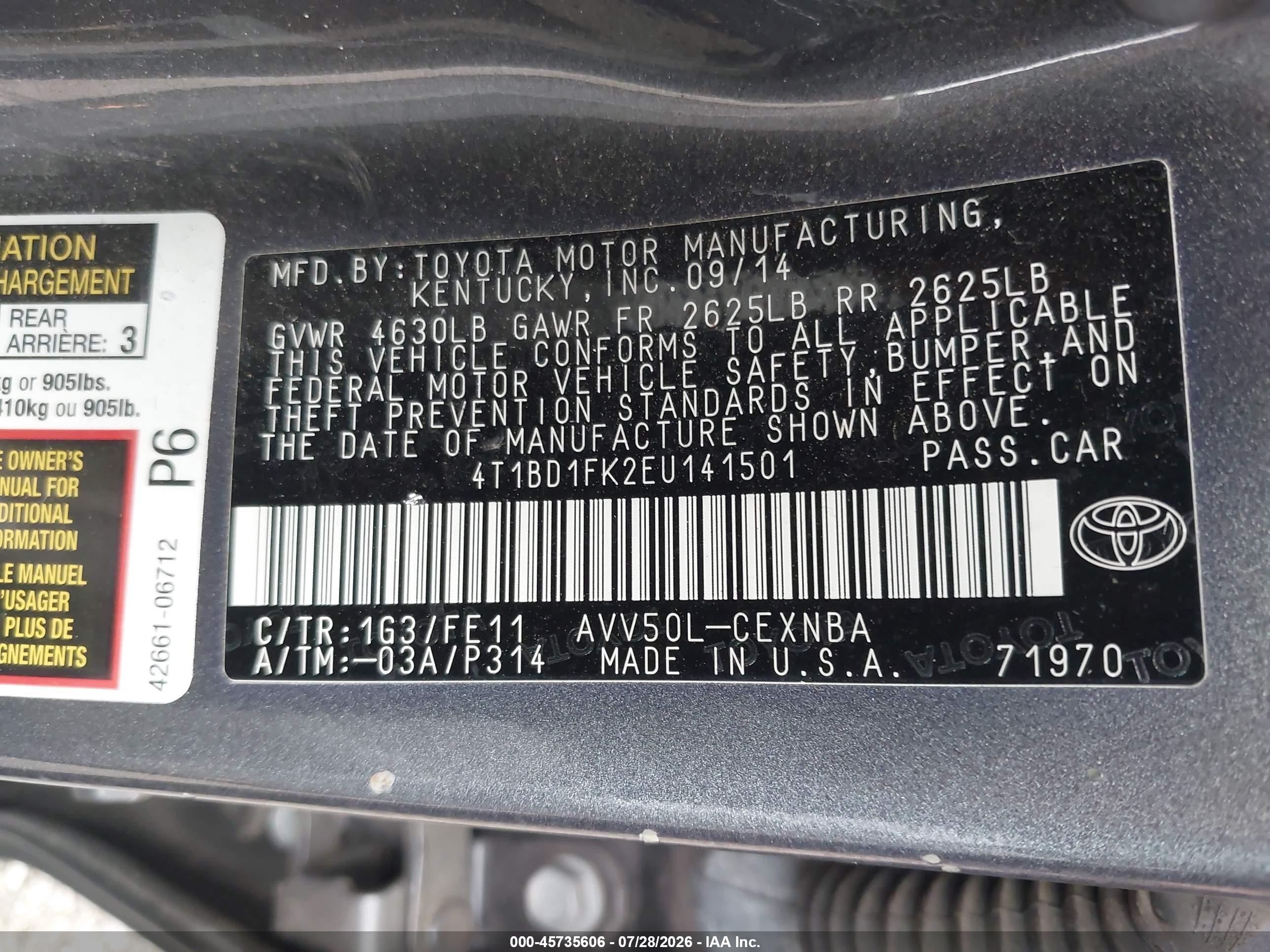 2014 Toyota Camry Hybrid Le Gray vin: 4T1BD1FK2EU141501