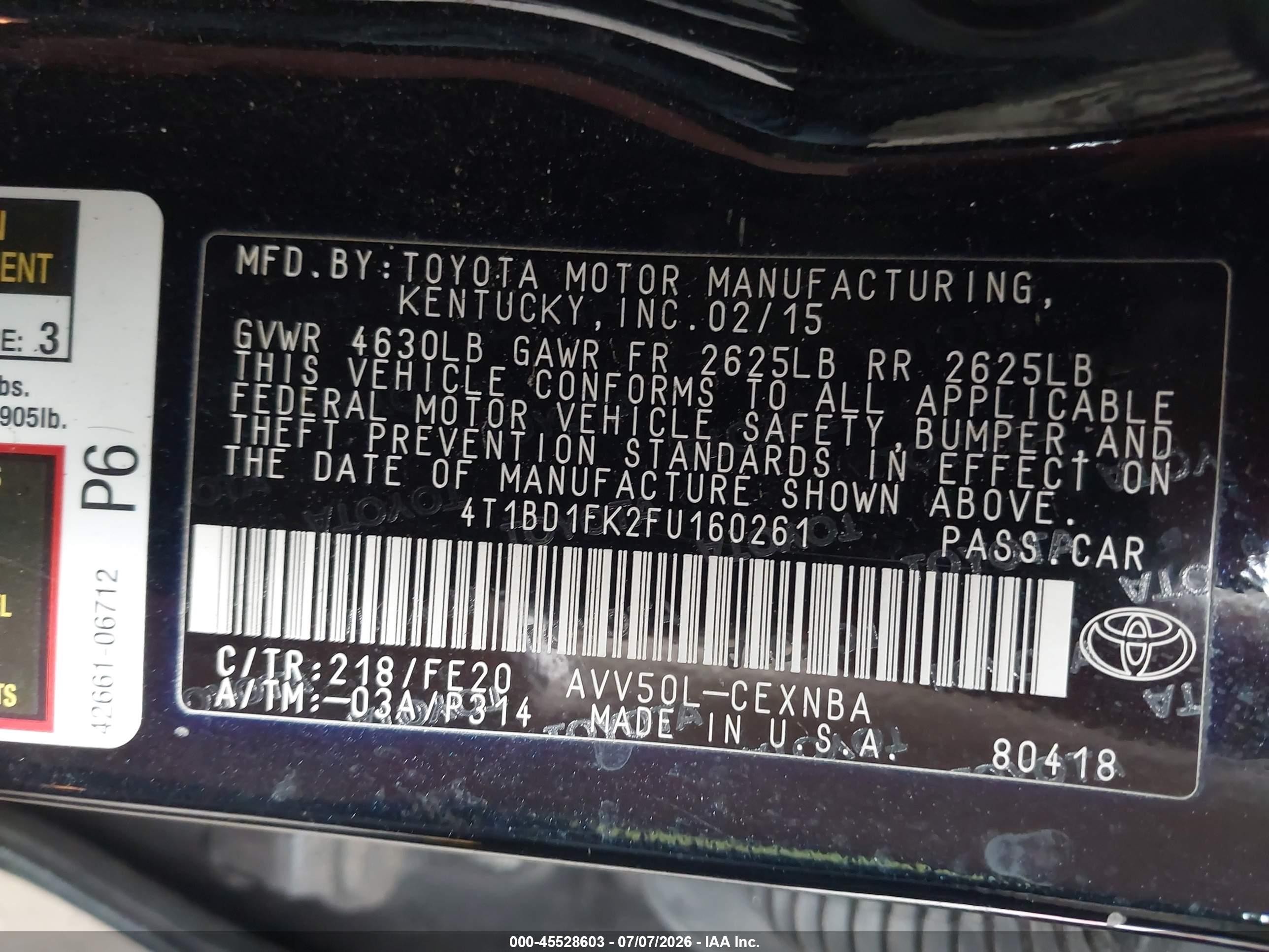 2015 Toyota Camry Hybrid Le Black vin: 4T1BD1FK2FU160261