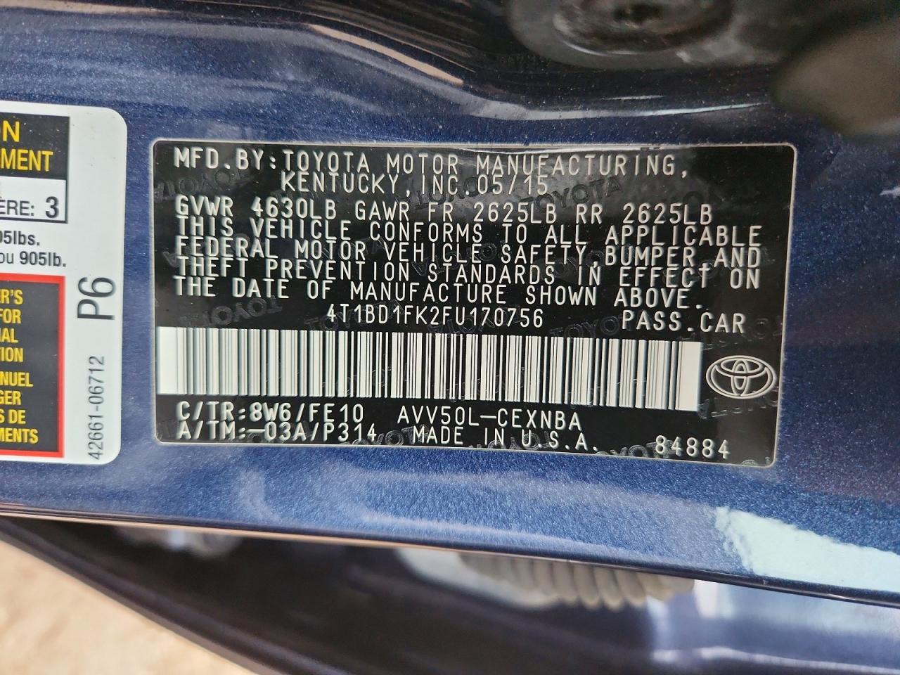 2015 Toyota Camry Hybrid Le Blue vin: 4T1BD1FK2FU170756