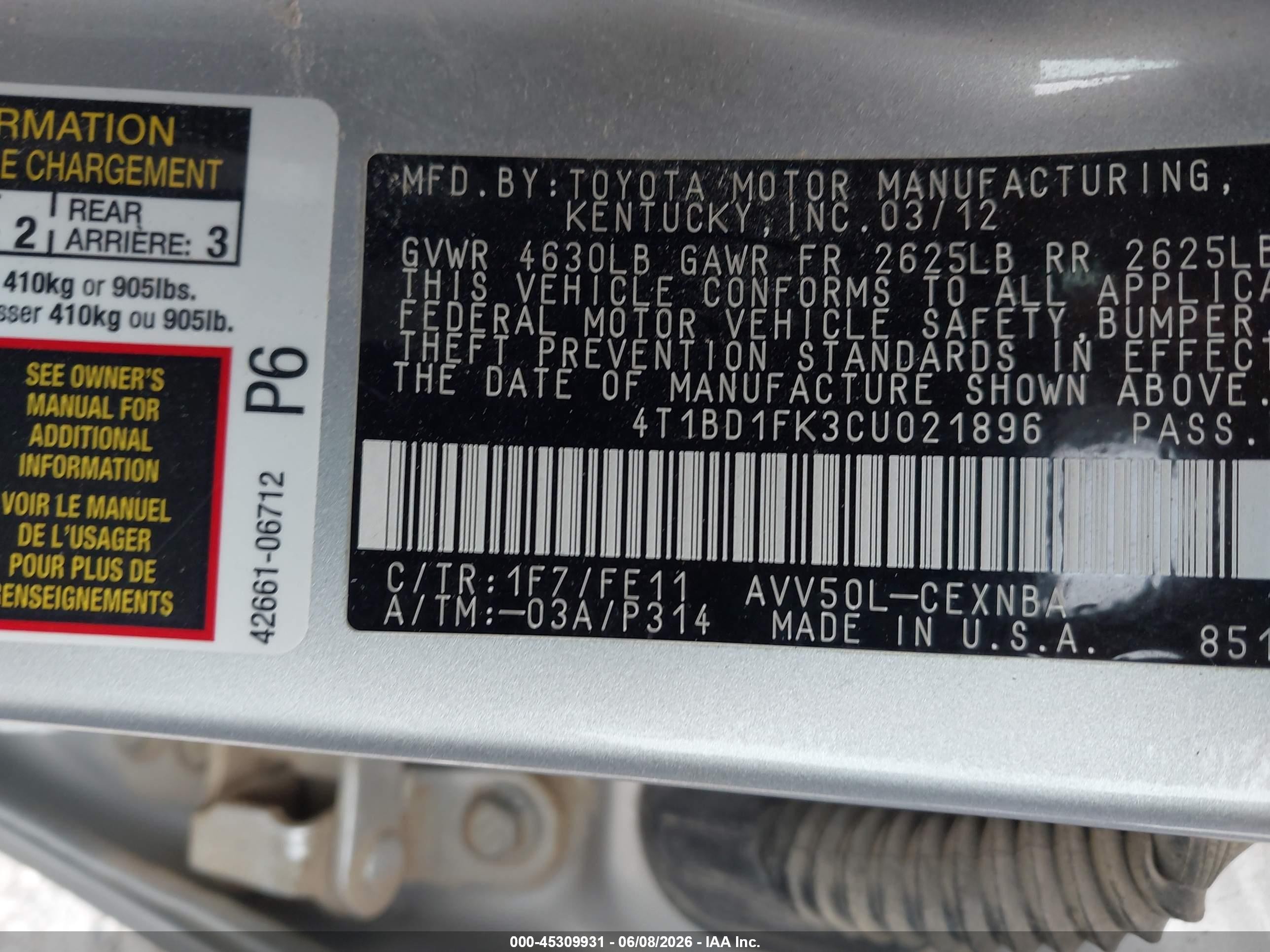 2012 Toyota Camry Hybrid Le Silver vin: 4T1BD1FK3CU021896