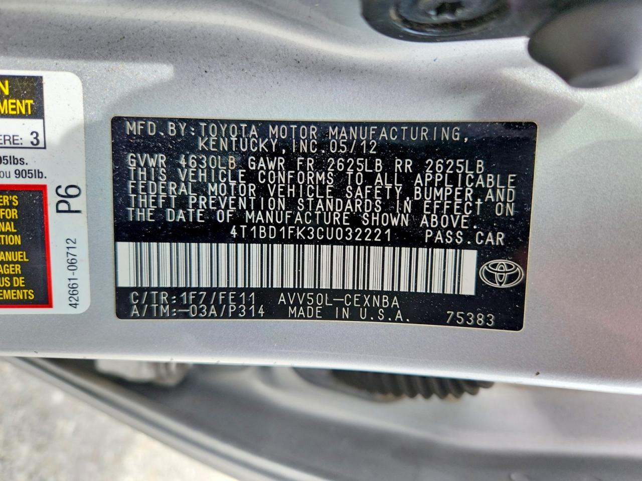 2012 Toyota Camry Hybrid Le Серебряный vin: 4T1BD1FK3CU032221