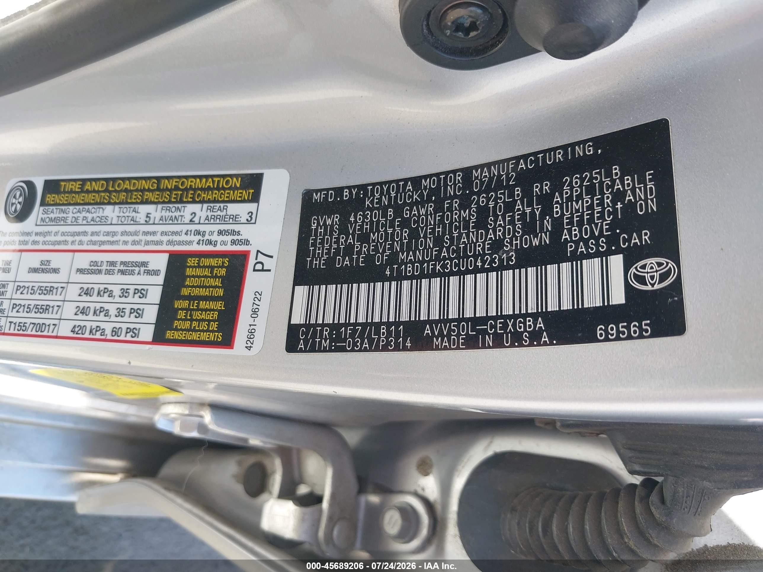 2012 Toyota Camry Hybrid Xle Silver vin: 4T1BD1FK3CU042313