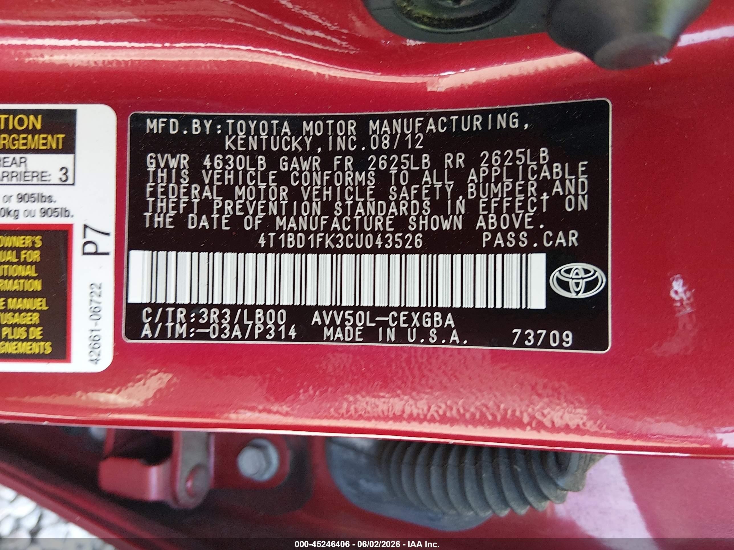 2012 Toyota Camry Hybrid Xle Red vin: 4T1BD1FK3CU043526