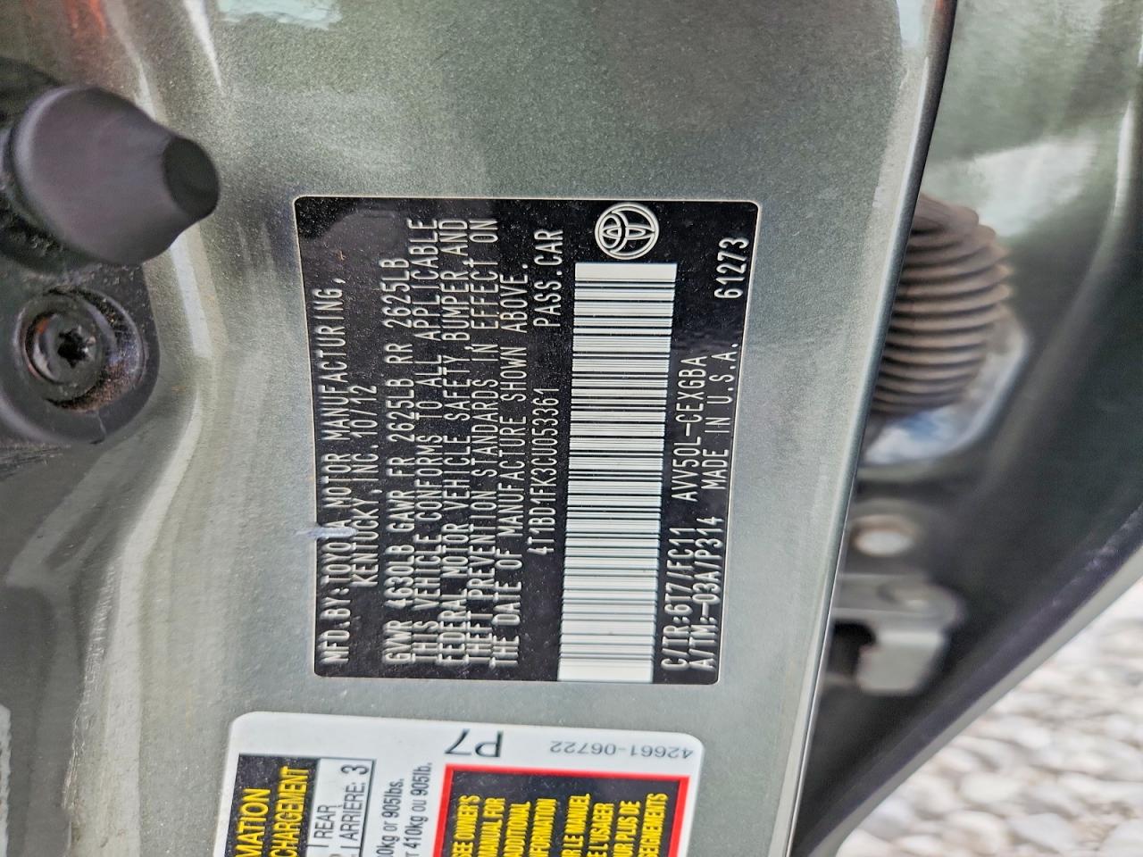 2012 Toyota Camry Hybrid Xle Green vin: 4T1BD1FK3CU053361