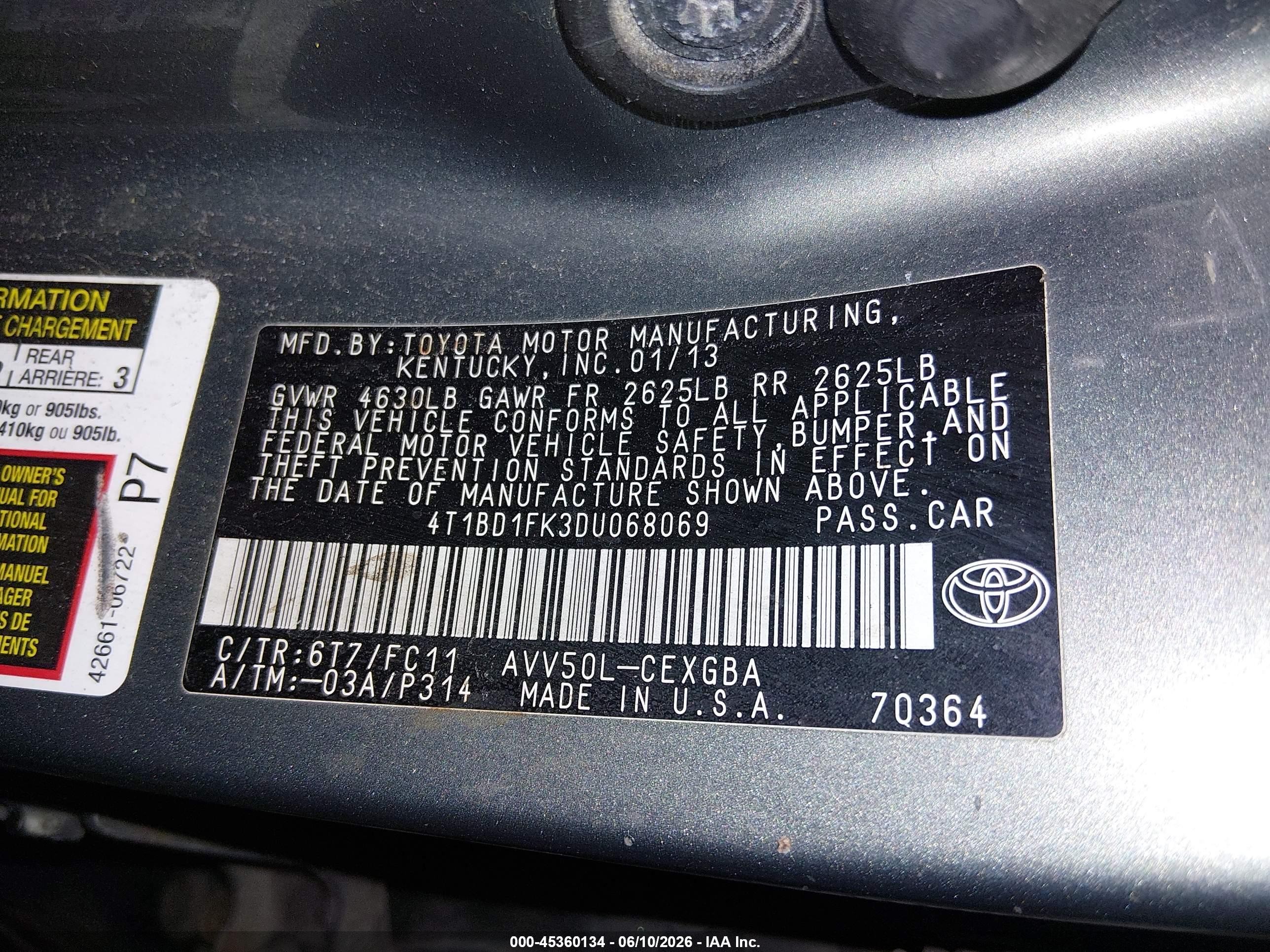 2013 Toyota Camry Hybrid Xle Черный vin: 4T1BD1FK3DU068069