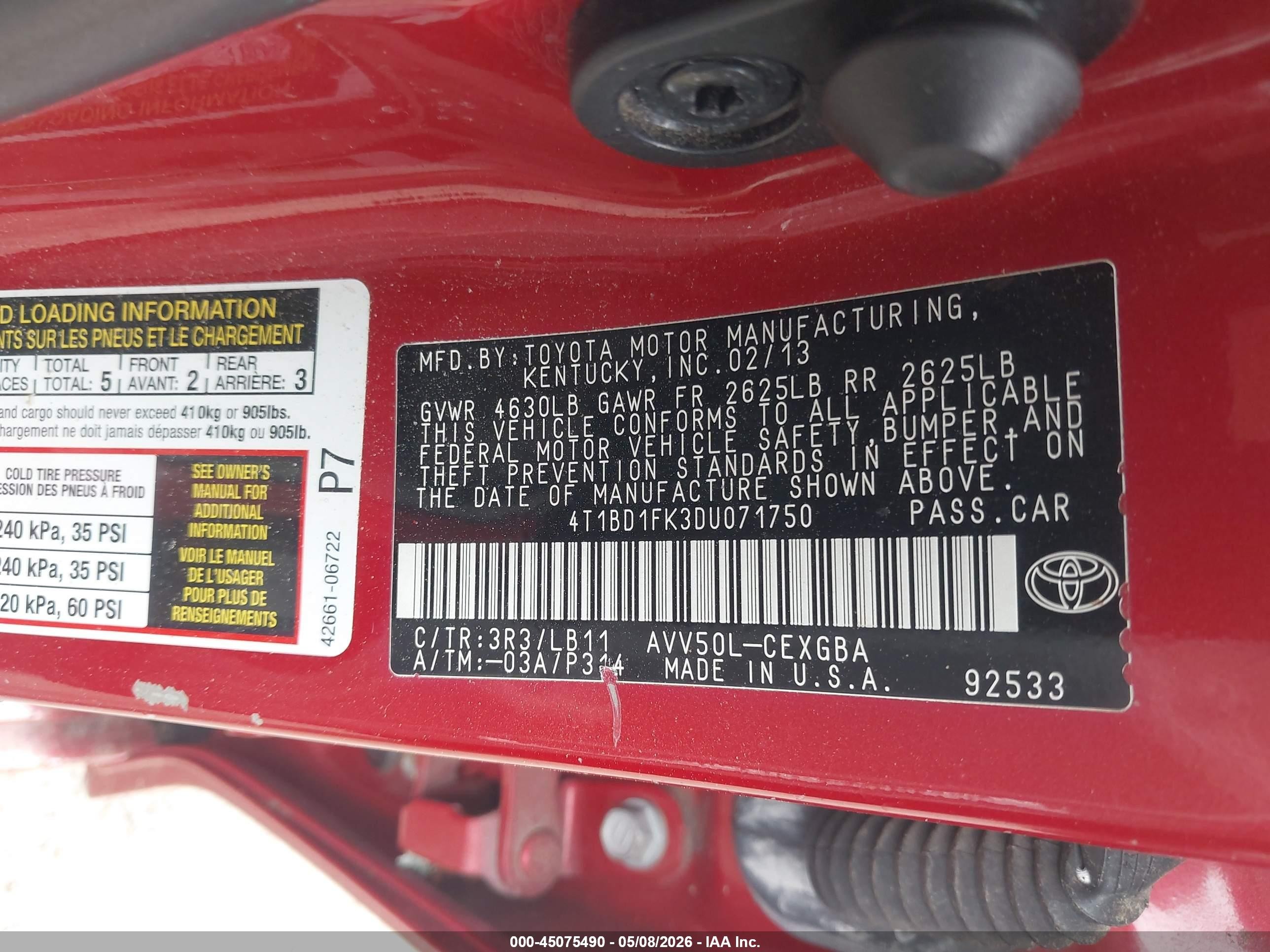 2013 Toyota Camry Hybrid Xle Red vin: 4T1BD1FK3DU071750