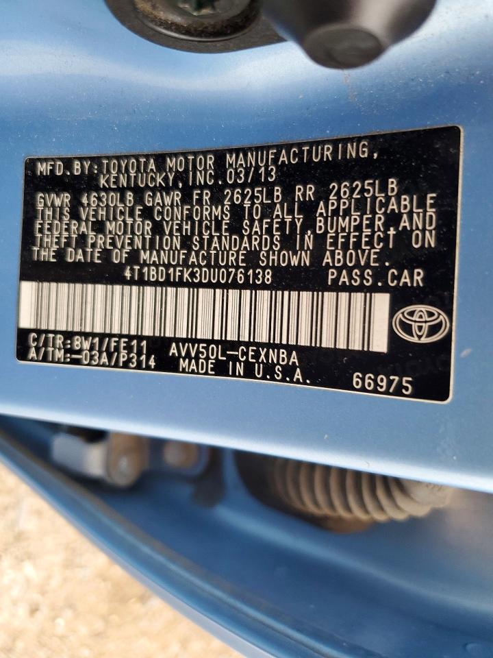 2013 Toyota Camry Hybrid Le Blue vin: 4T1BD1FK3DU076138