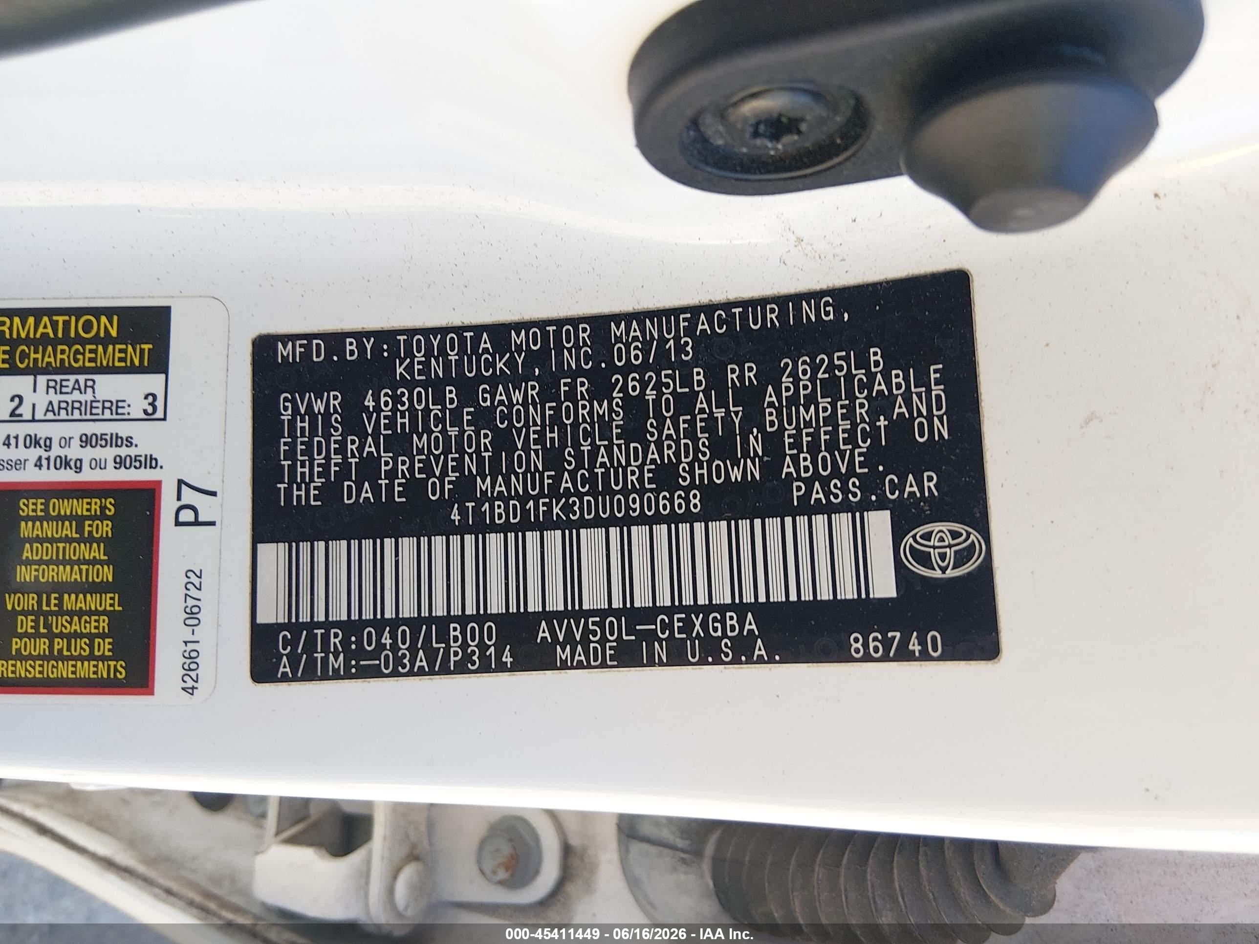 2013 Toyota Camry Hybrid Xle White vin: 4T1BD1FK3DU090668