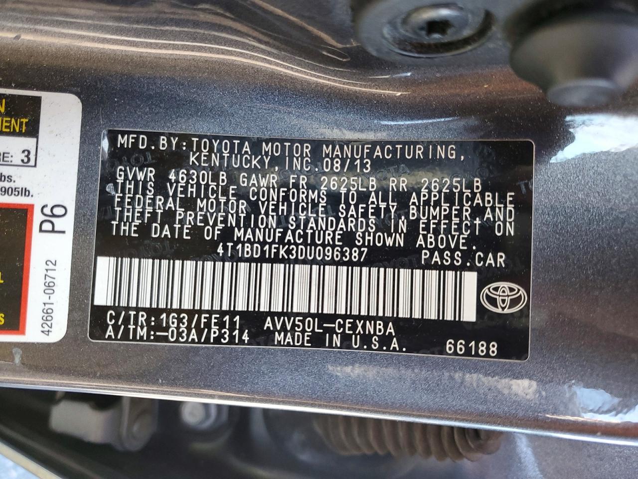 2013 Toyota Camry Hybrid Le Gray vin: 4T1BD1FK3DU096387