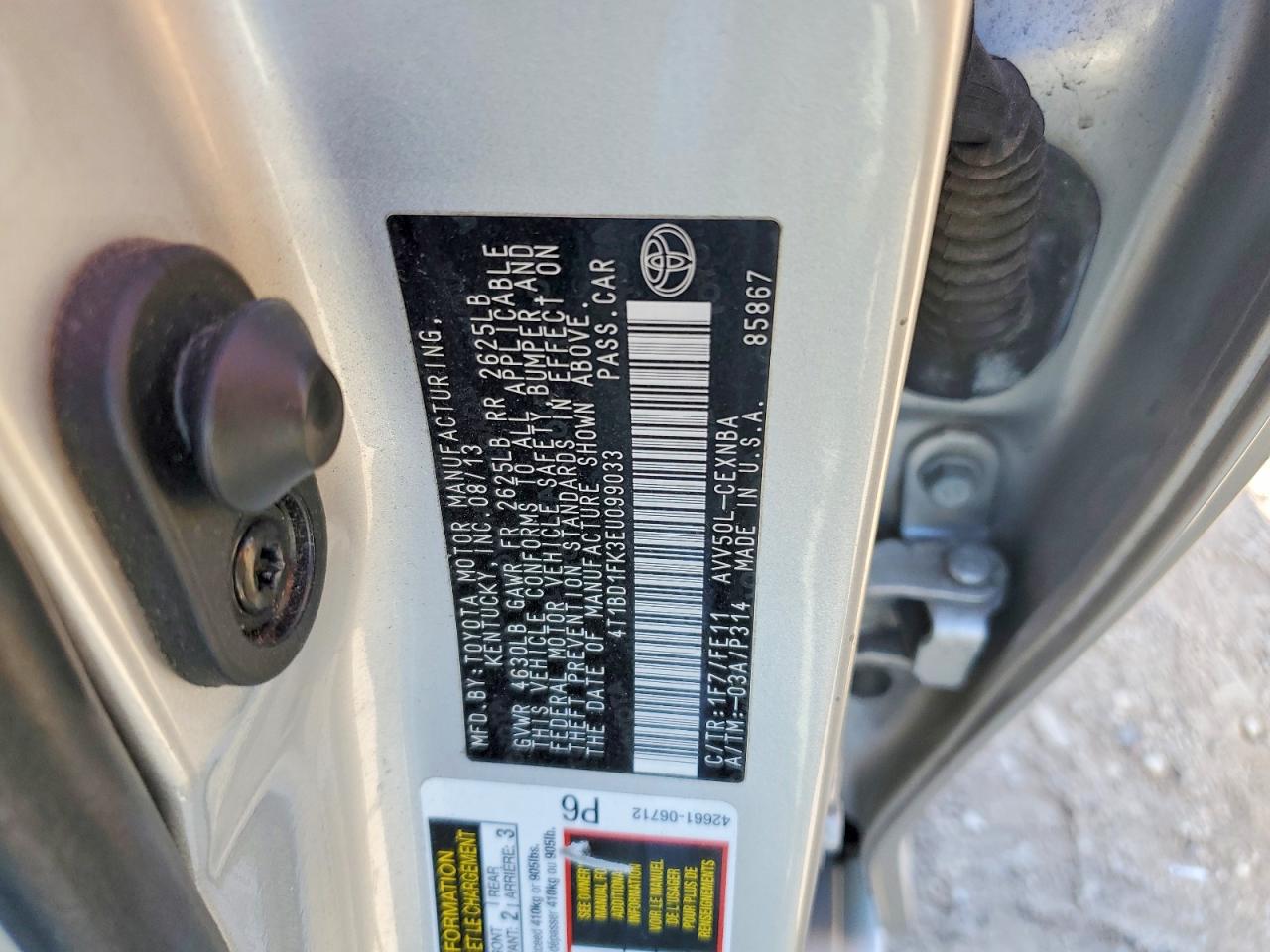 2014 Toyota Camry Hybrid Le Silver vin: 4T1BD1FK3EU099033