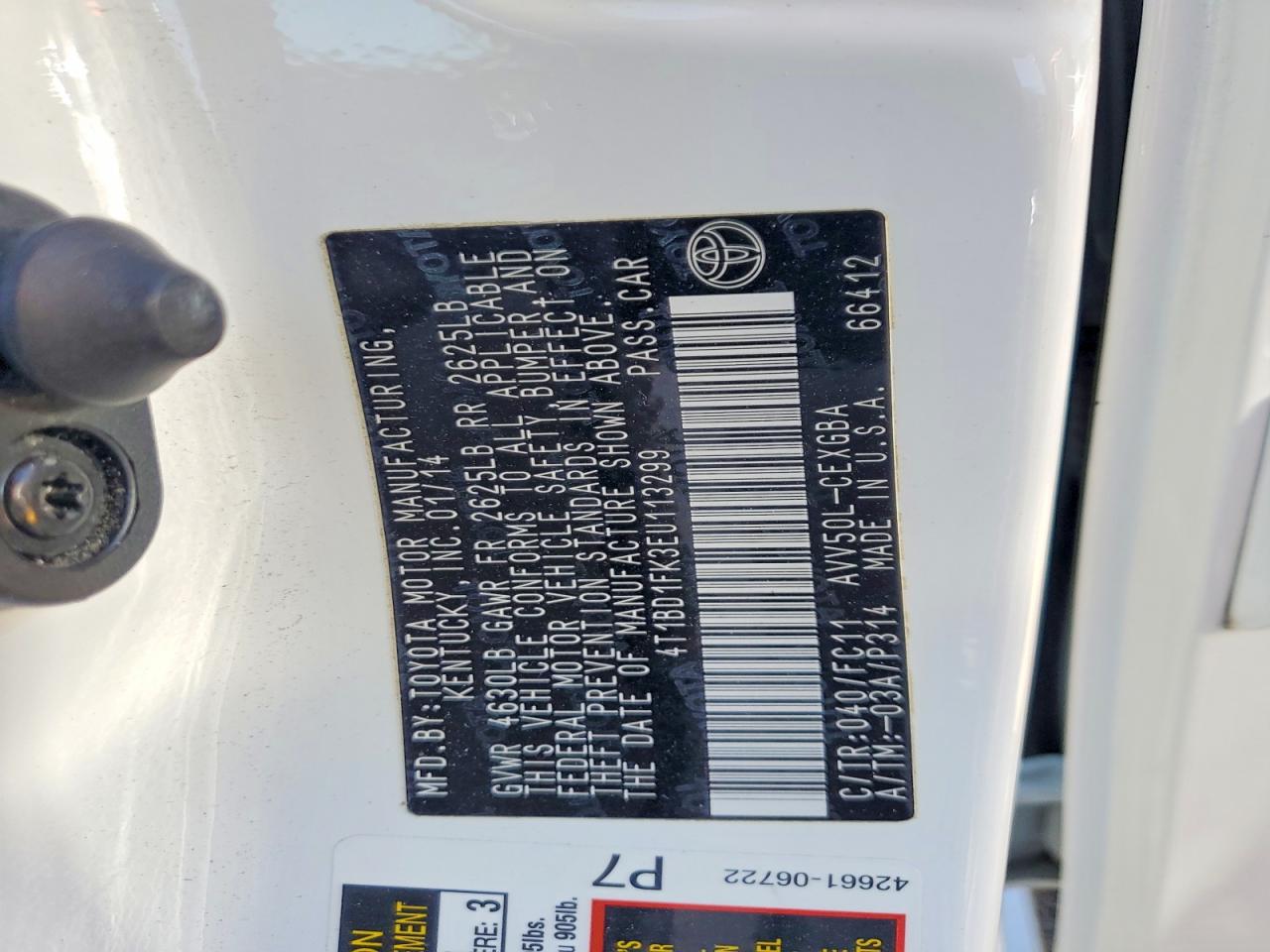 2014 Toyota Camry Hybrid Xle White vin: 4T1BD1FK3EU113299
