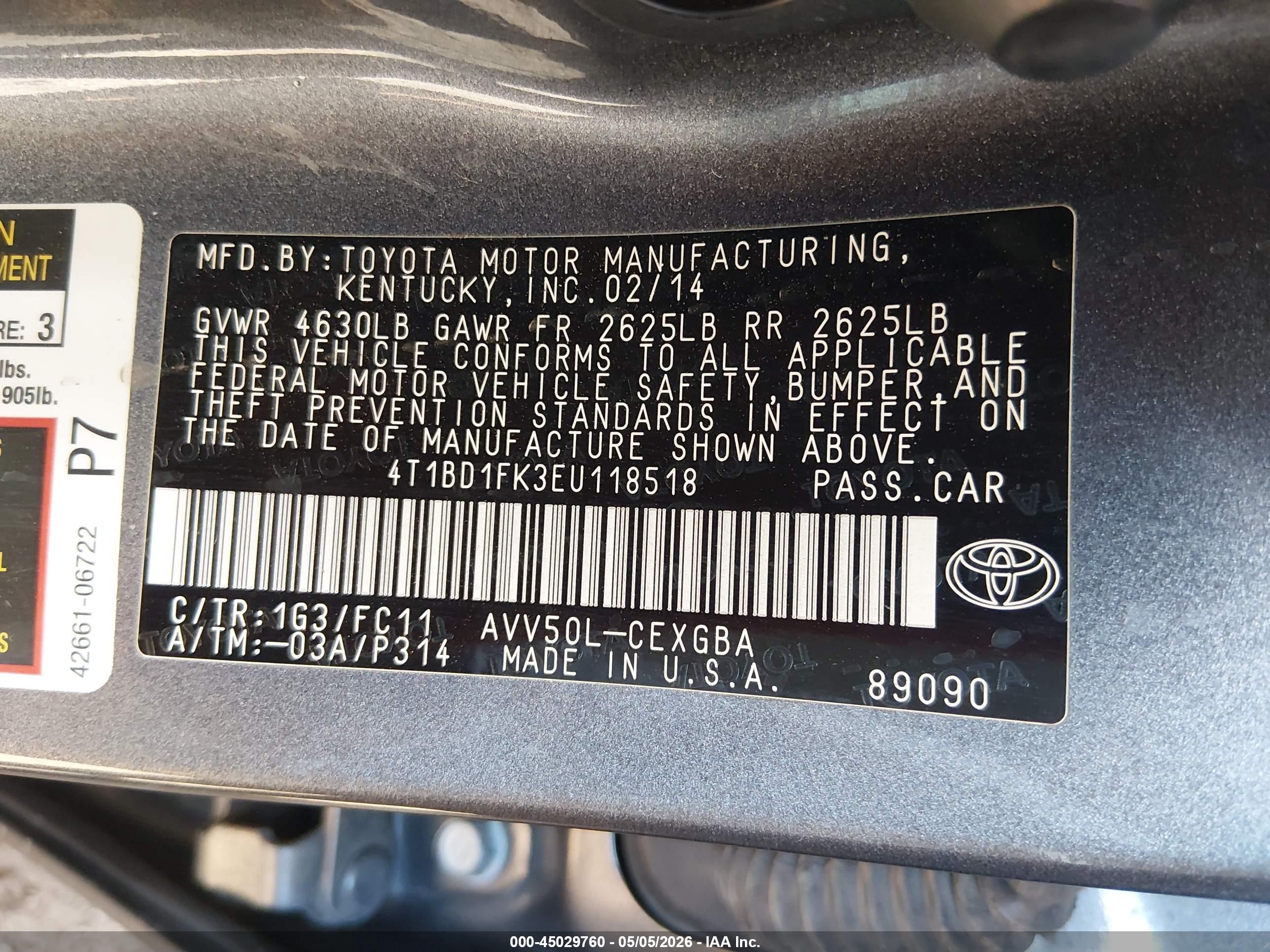 2014 Toyota Camry Hybrid Xle Gray vin: 4T1BD1FK3EU118518