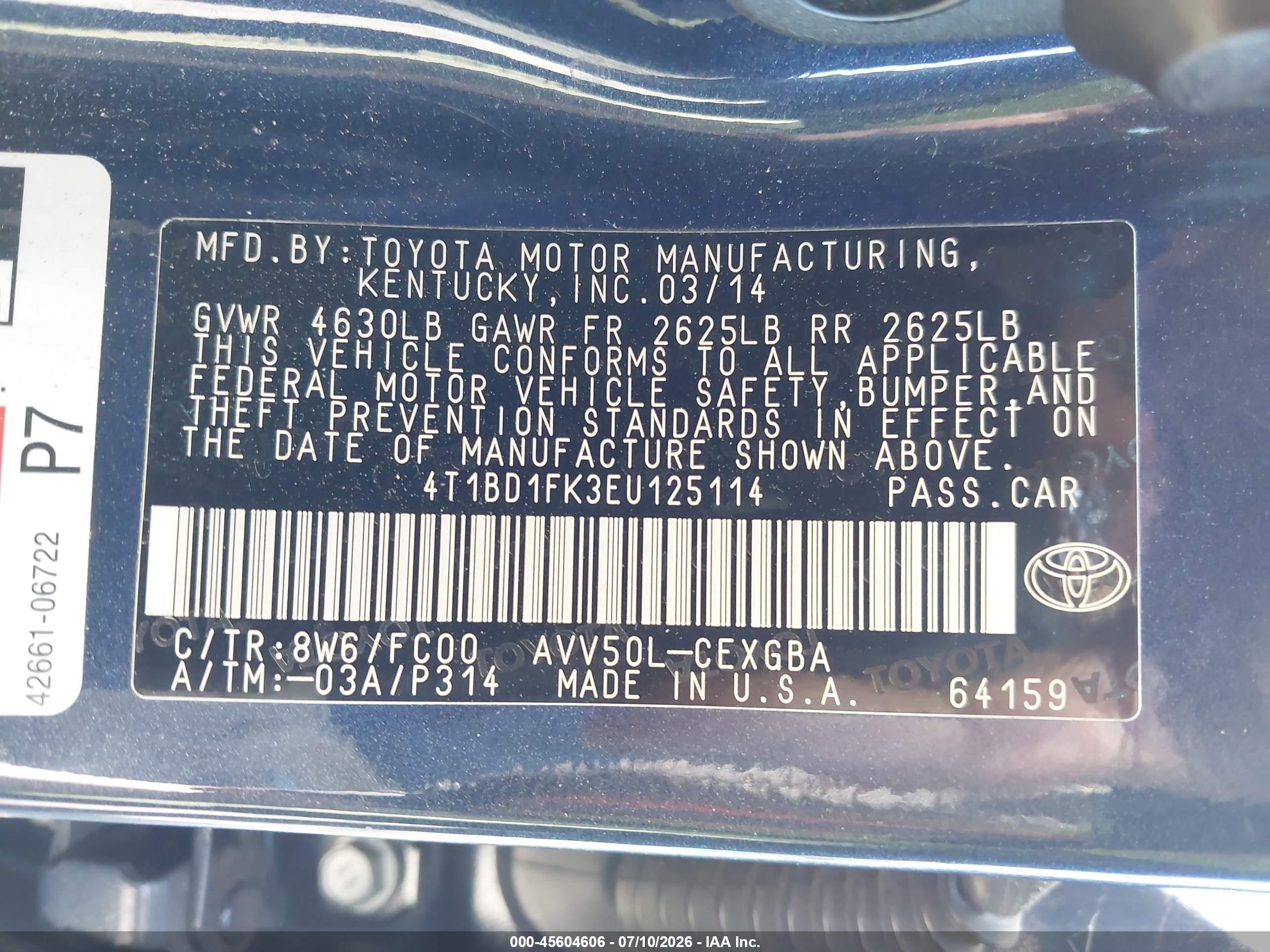 2014 Toyota Camry Hybrid Xle Blue vin: 4T1BD1FK3EU125114