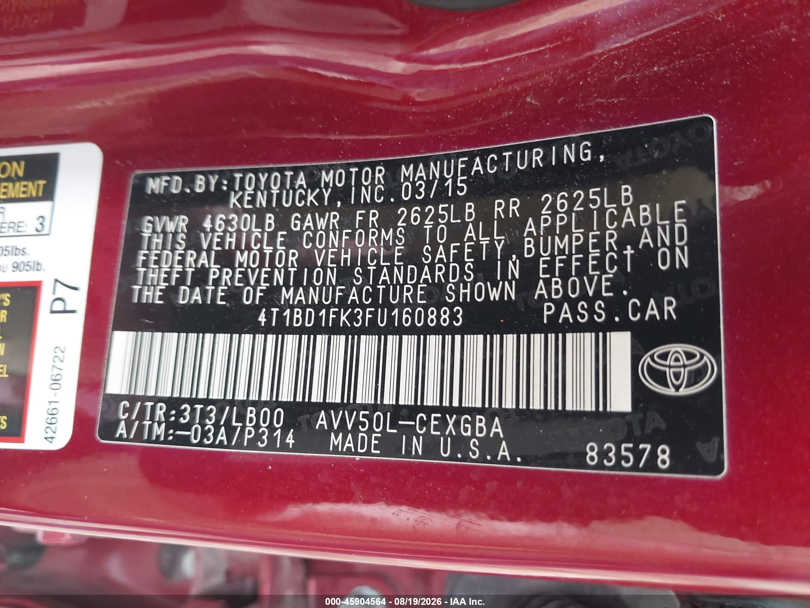 2015 Toyota Camry Hybrid Xle Red vin: 4T1BD1FK3FU160883