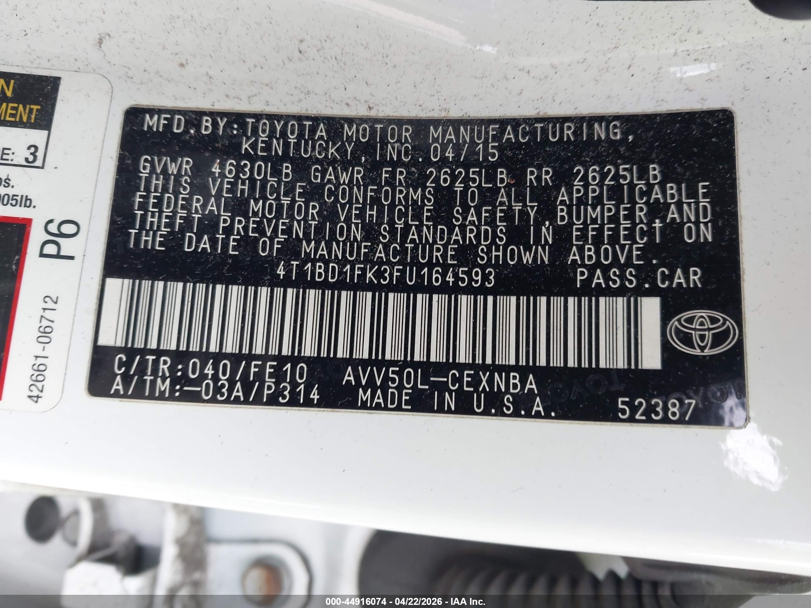2015 Toyota Camry Hybrid/le/xle/se Белый vin: 4T1BD1FK3FU164593