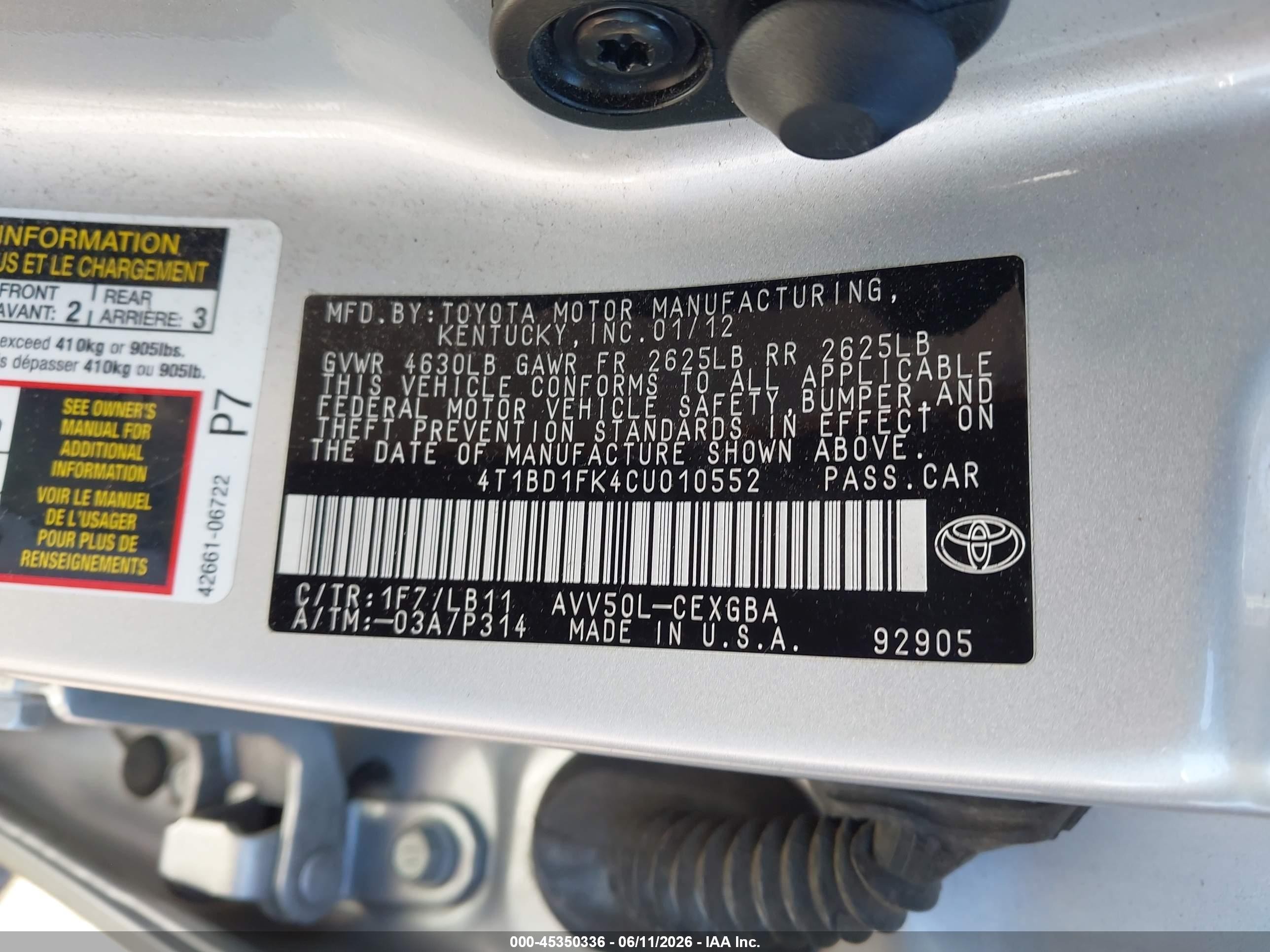 2012 Toyota Camry Hybrid Xle Silver vin: 4T1BD1FK4CU010552