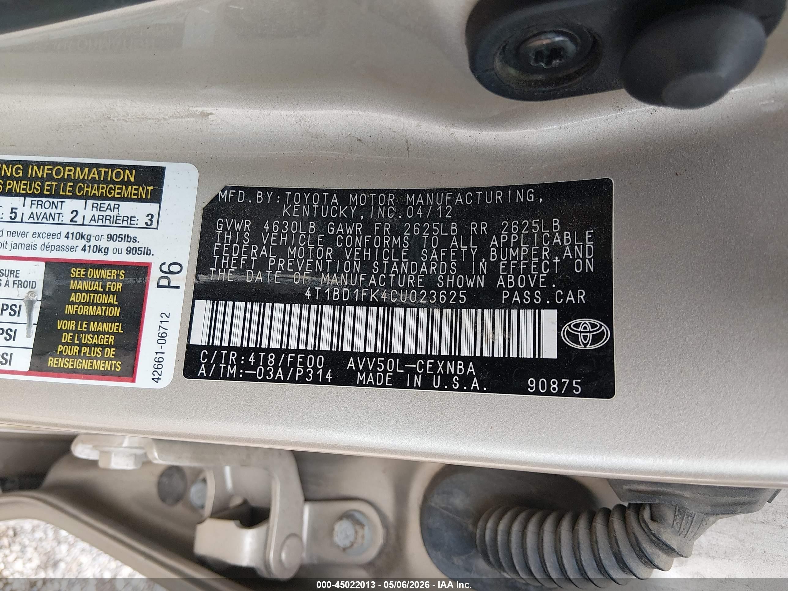 2012 Toyota Camry Hybrid Le Gold vin: 4T1BD1FK4CU023625