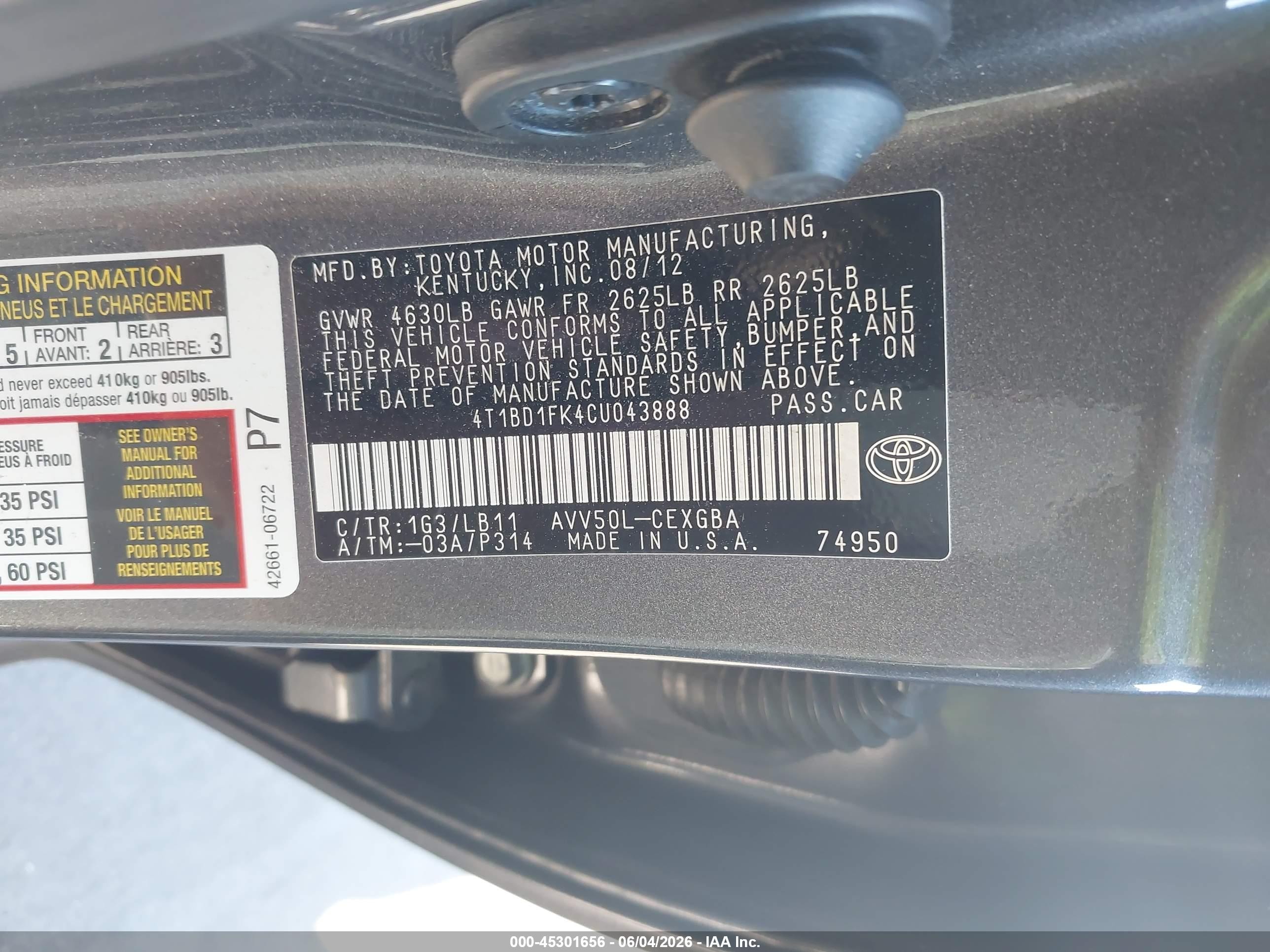 2012 Toyota Camry Hybrid Xle Gray vin: 4T1BD1FK4CU043888