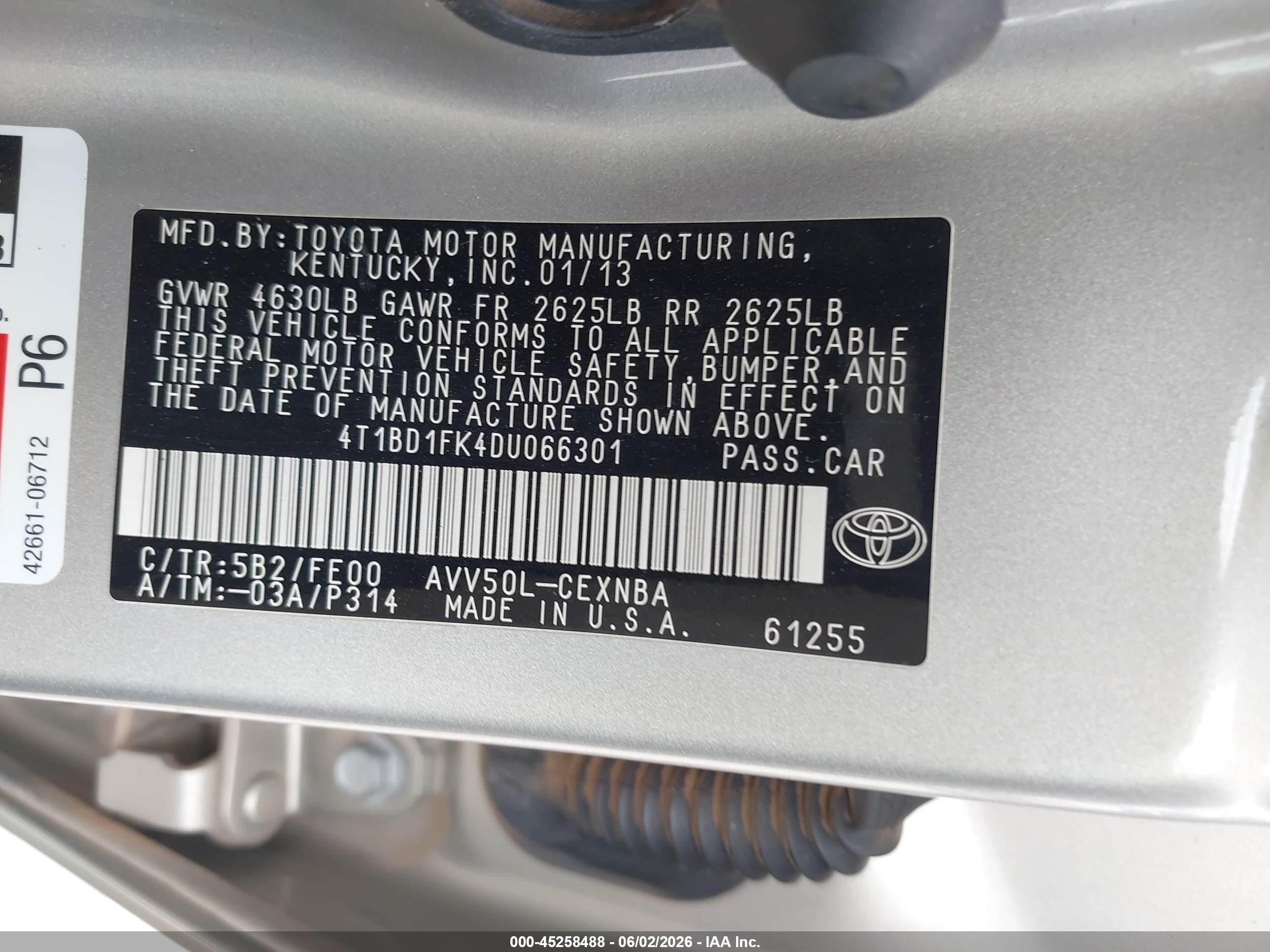 2013 Toyota Camry Hybrid Le Tan vin: 4T1BD1FK4DU066301
