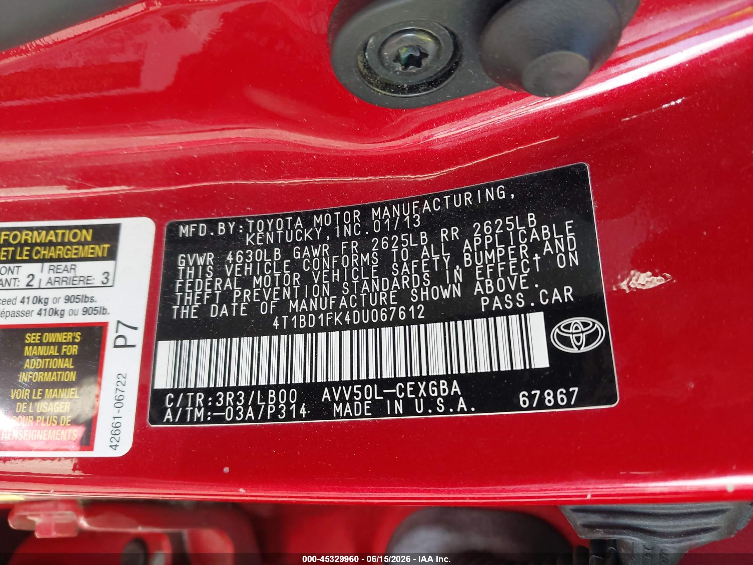 2013 Toyota Camry Hybrid Xle Красный vin: 4T1BD1FK4DU067612