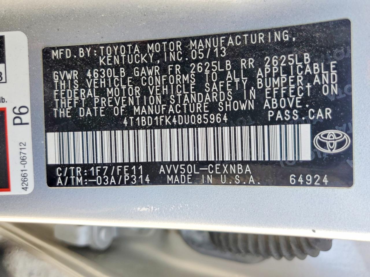 2013 Toyota Camry Hybrid Le Silver vin: 4T1BD1FK4DU085964