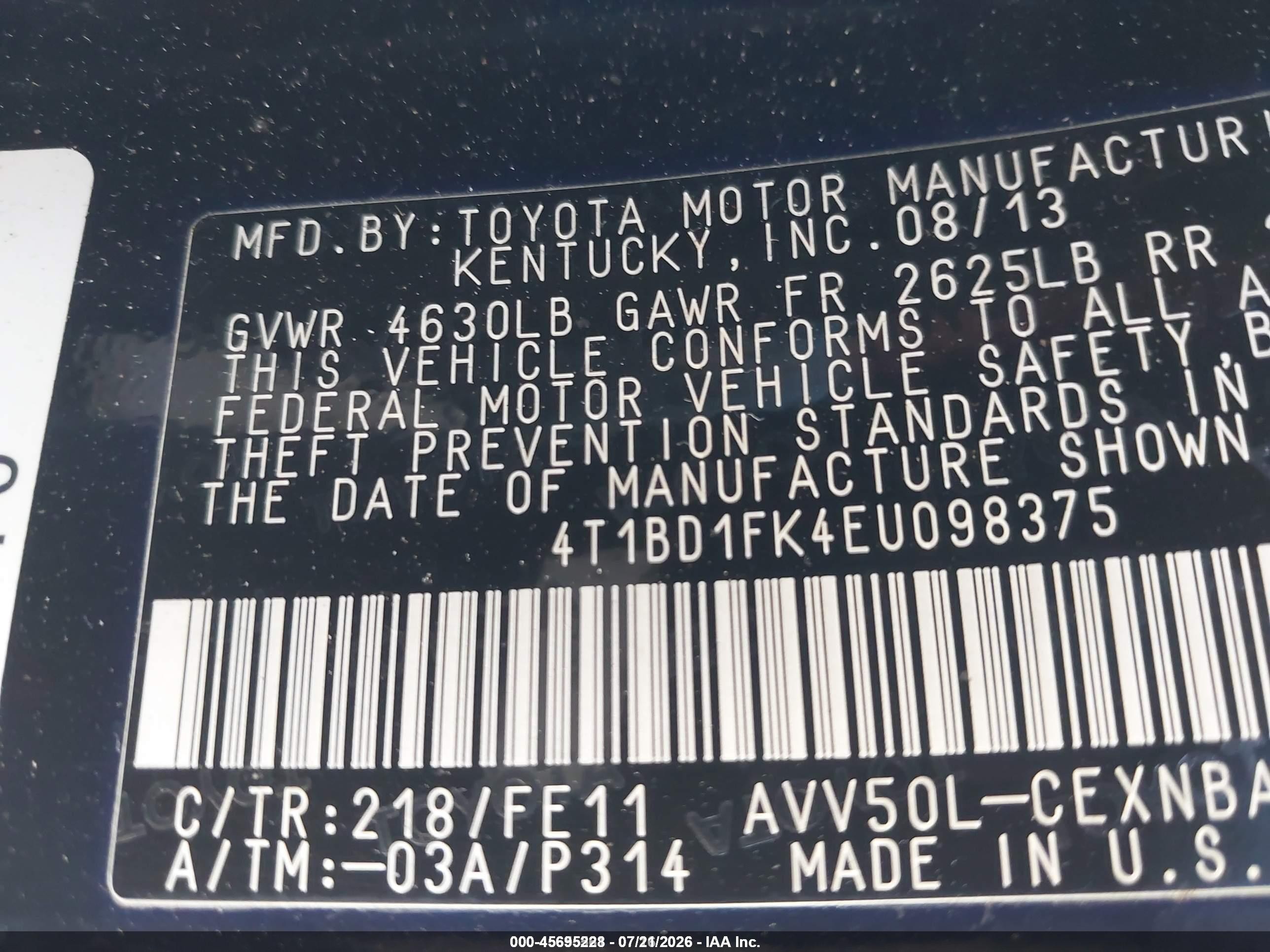 2014 Toyota Camry Hybrid Le Black vin: 4T1BD1FK4EU098375