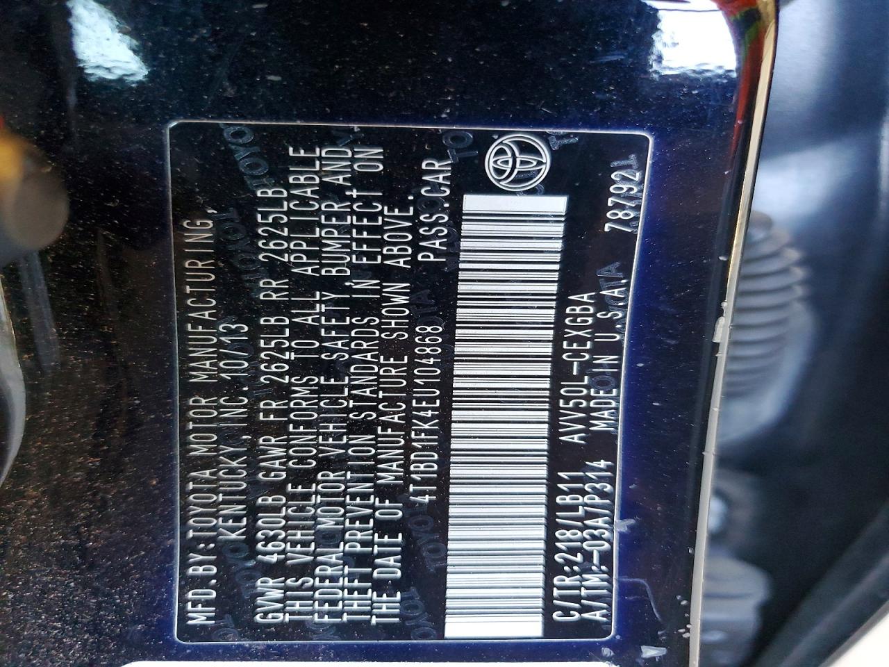 2014 Toyota Camry Hybrid Xle Black vin: 4T1BD1FK4EU104868