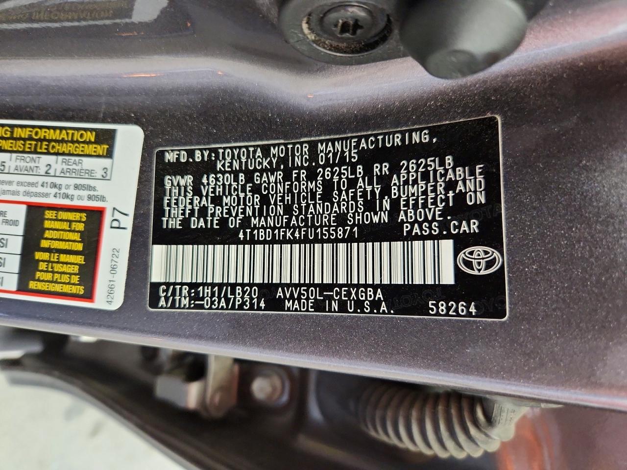 2015 Toyota Camry Hybrid Xle Gray vin: 4T1BD1FK4FU155871