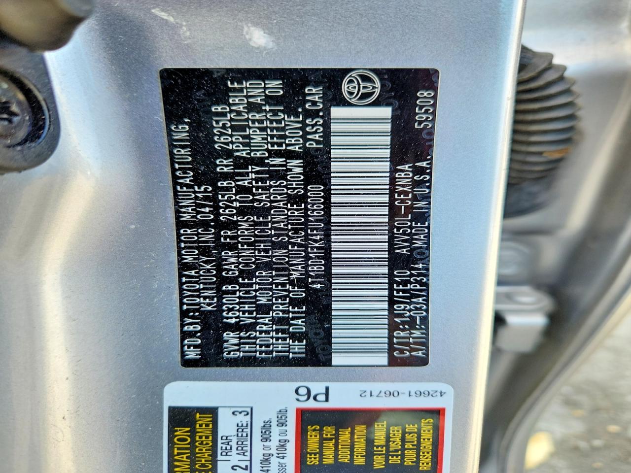 2015 Toyota Camry Hybrid Le Silver vin: 4T1BD1FK4FU166000
