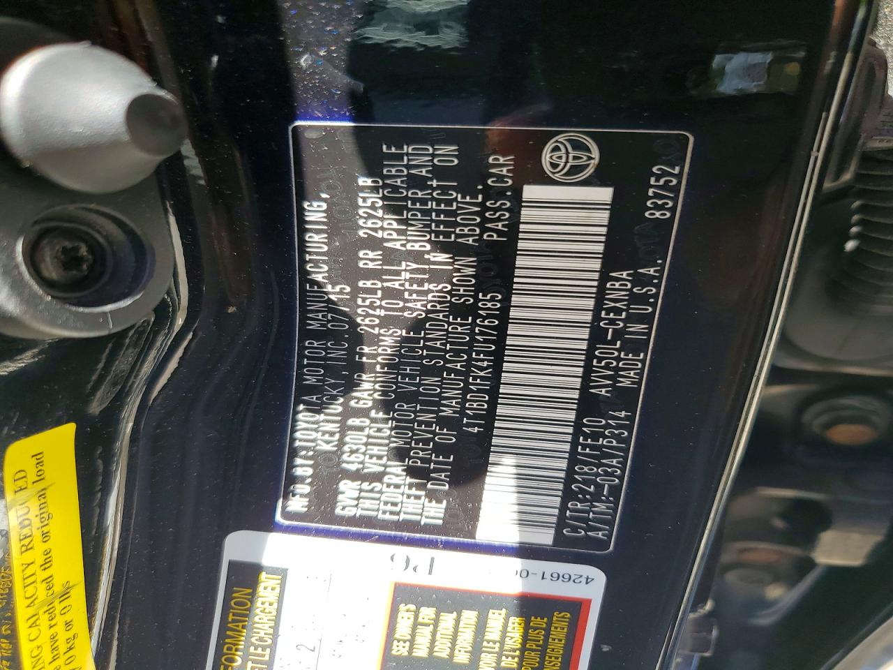 2015 Toyota Camry Hybrid Le Black vin: 4T1BD1FK4FU176185