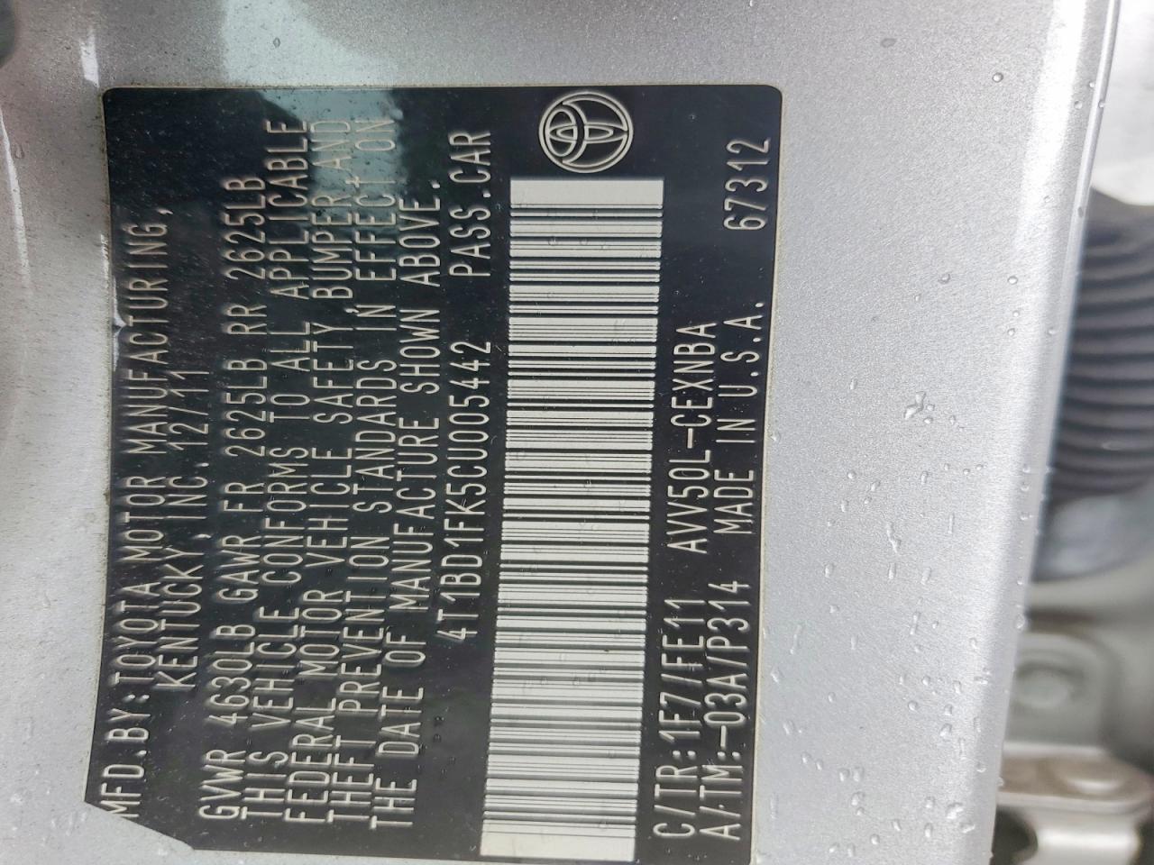 2012 Toyota Camry Hybrid Le Silver vin: 4T1BD1FK5CU005442