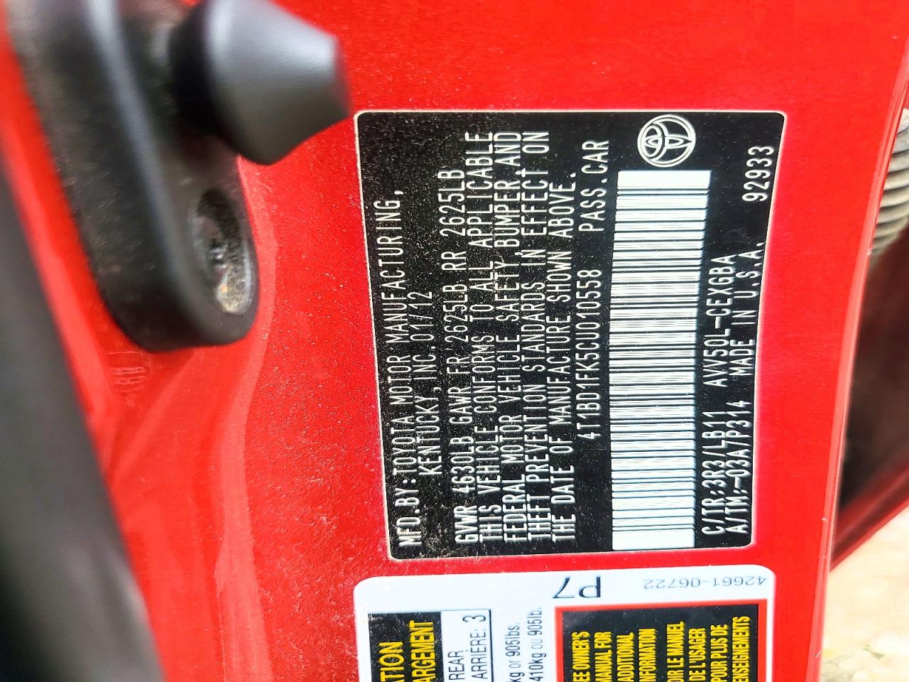 2012 Toyota Camry Hybrid Xle Красный vin: 4T1BD1FK5CU010558