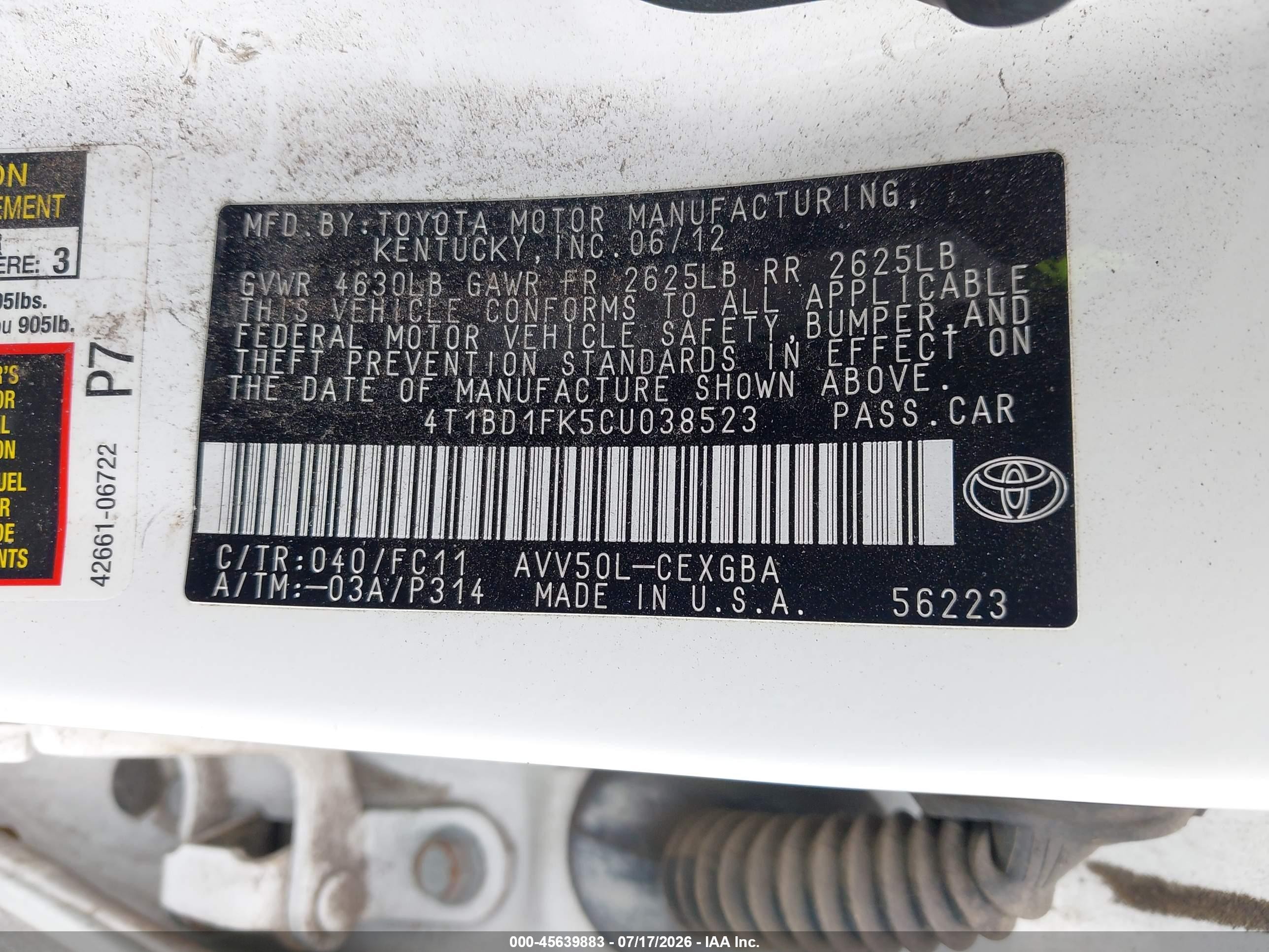2012 Toyota Camry Hybrid Xle White vin: 4T1BD1FK5CU038523