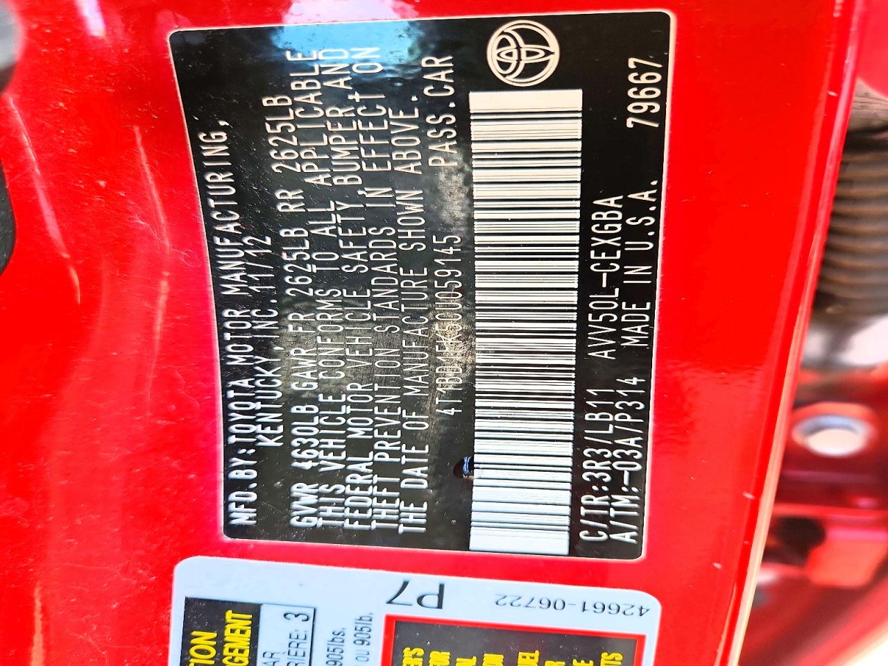 2012 Toyota Camry Hybrid Xle Red vin: 4T1BD1FK5CU059145
