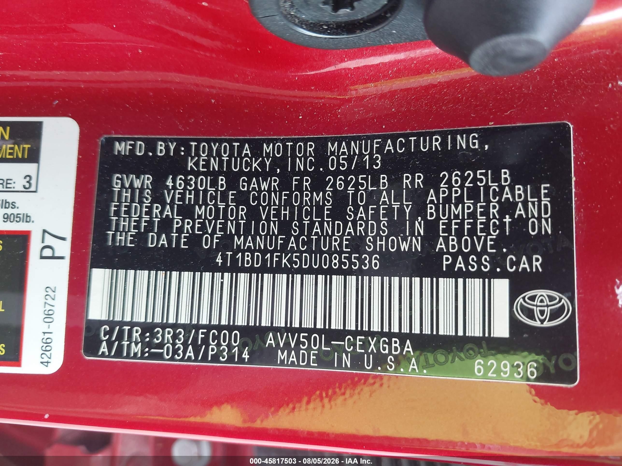 2013 Toyota Camry Hybrid Xle Red vin: 4T1BD1FK5DU085536