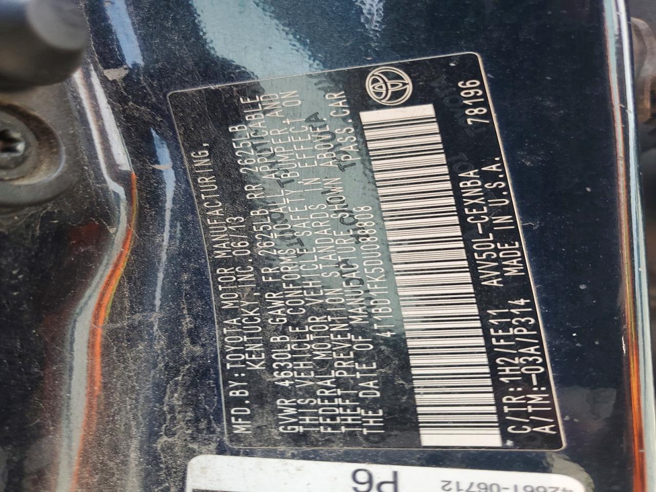 2013 Toyota Camry Hybrid Le Черный vin: 4T1BD1FK5DU088808