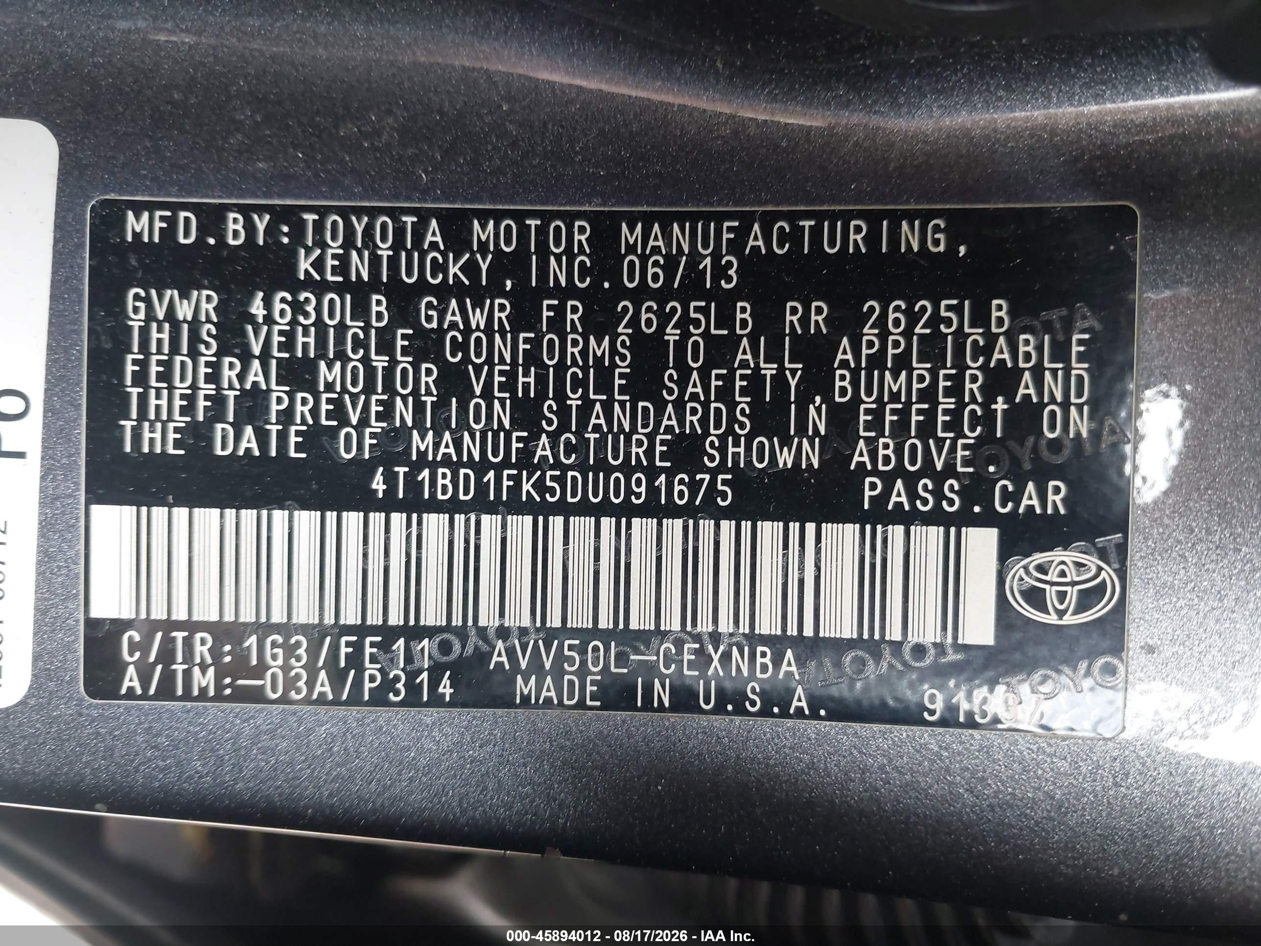 2013 Toyota Camry Hybrid Le Gray vin: 4T1BD1FK5DU091675