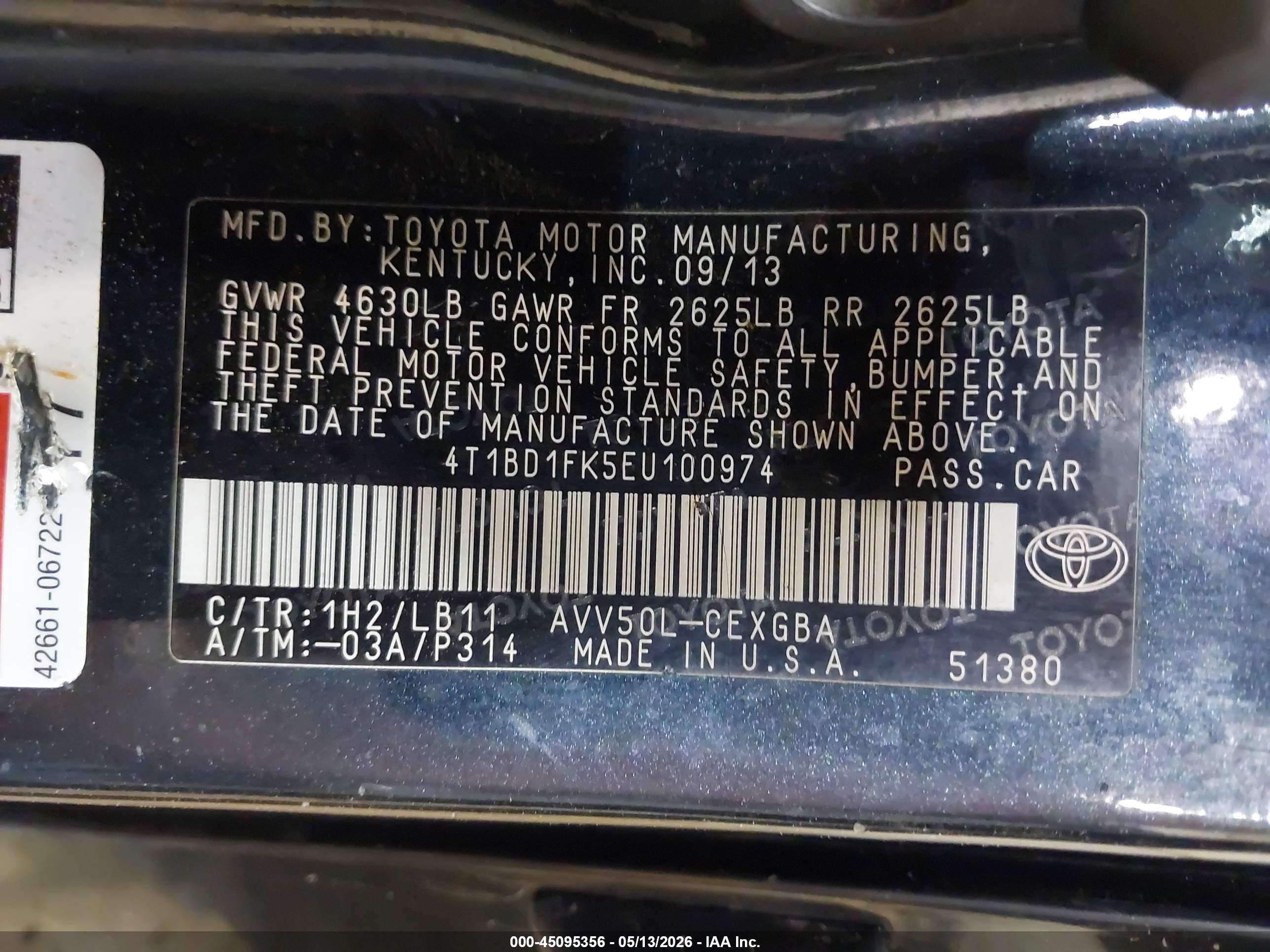 2014 Toyota Camry Hybrid Xle Black vin: 4T1BD1FK5EU100974