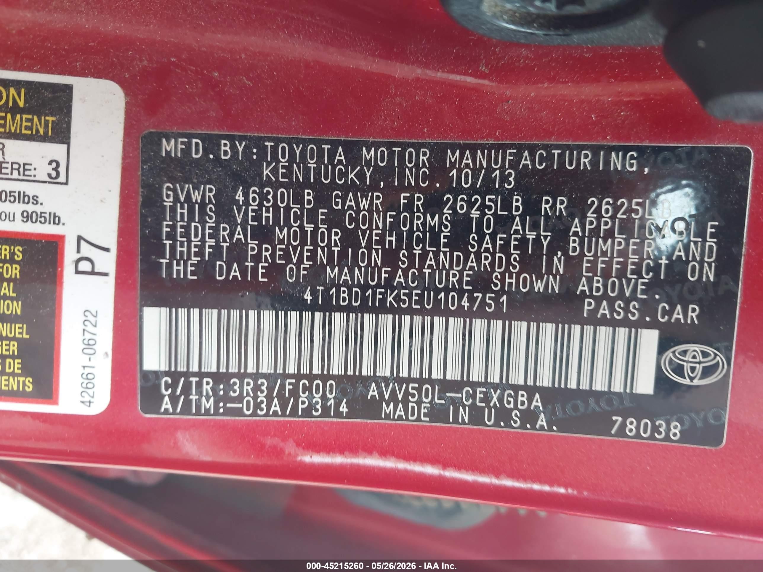 2014 Toyota Camry Hybrid Xle Red vin: 4T1BD1FK5EU104751