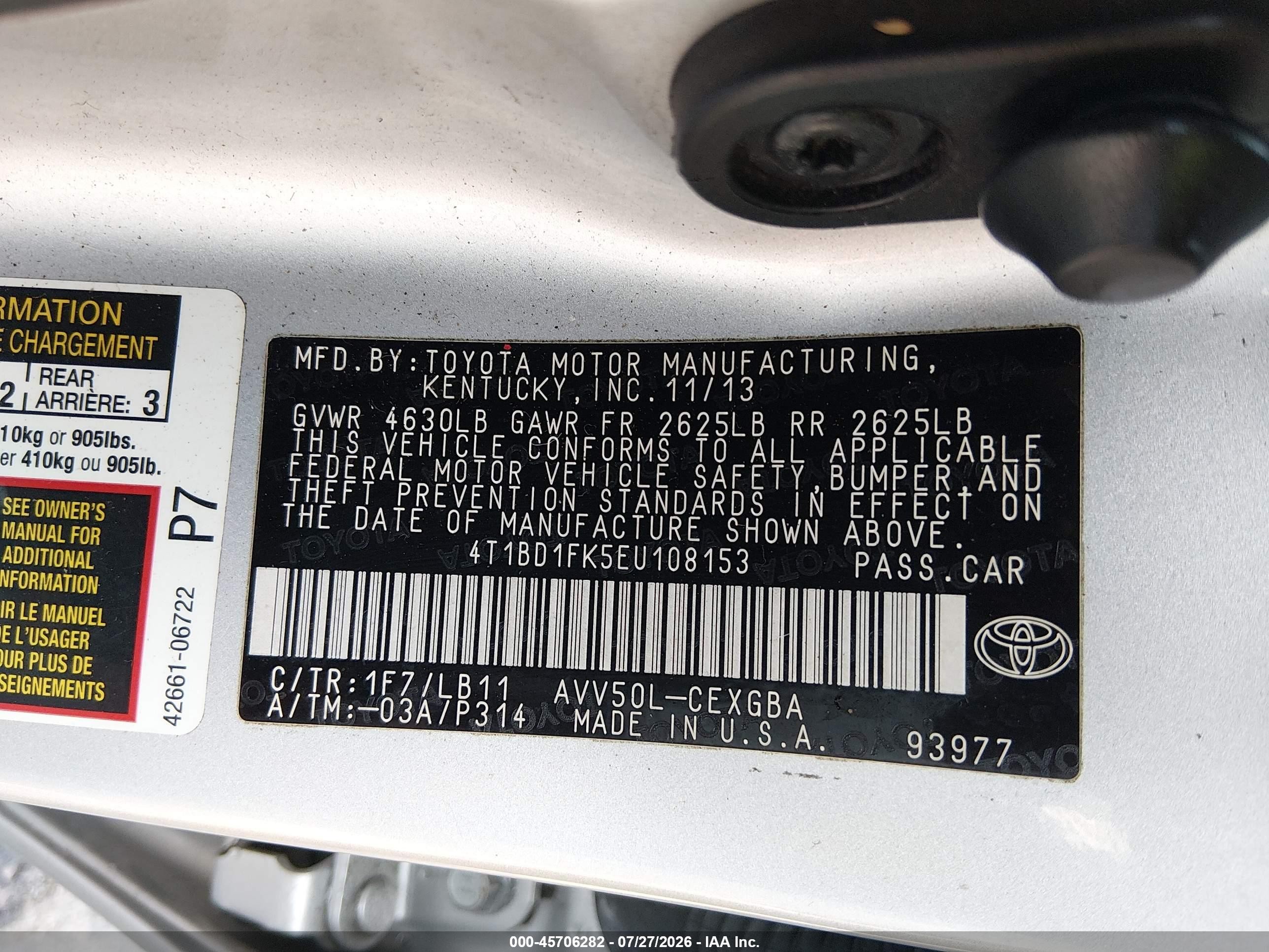 2014 Toyota Camry Hybrid Xle Silver vin: 4T1BD1FK5EU108153