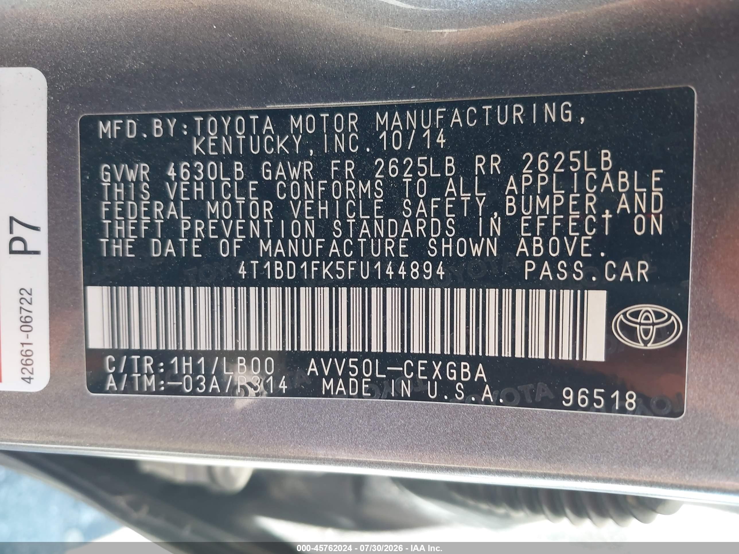2015 Toyota Camry Hybrid Xle Gray vin: 4T1BD1FK5FU144894